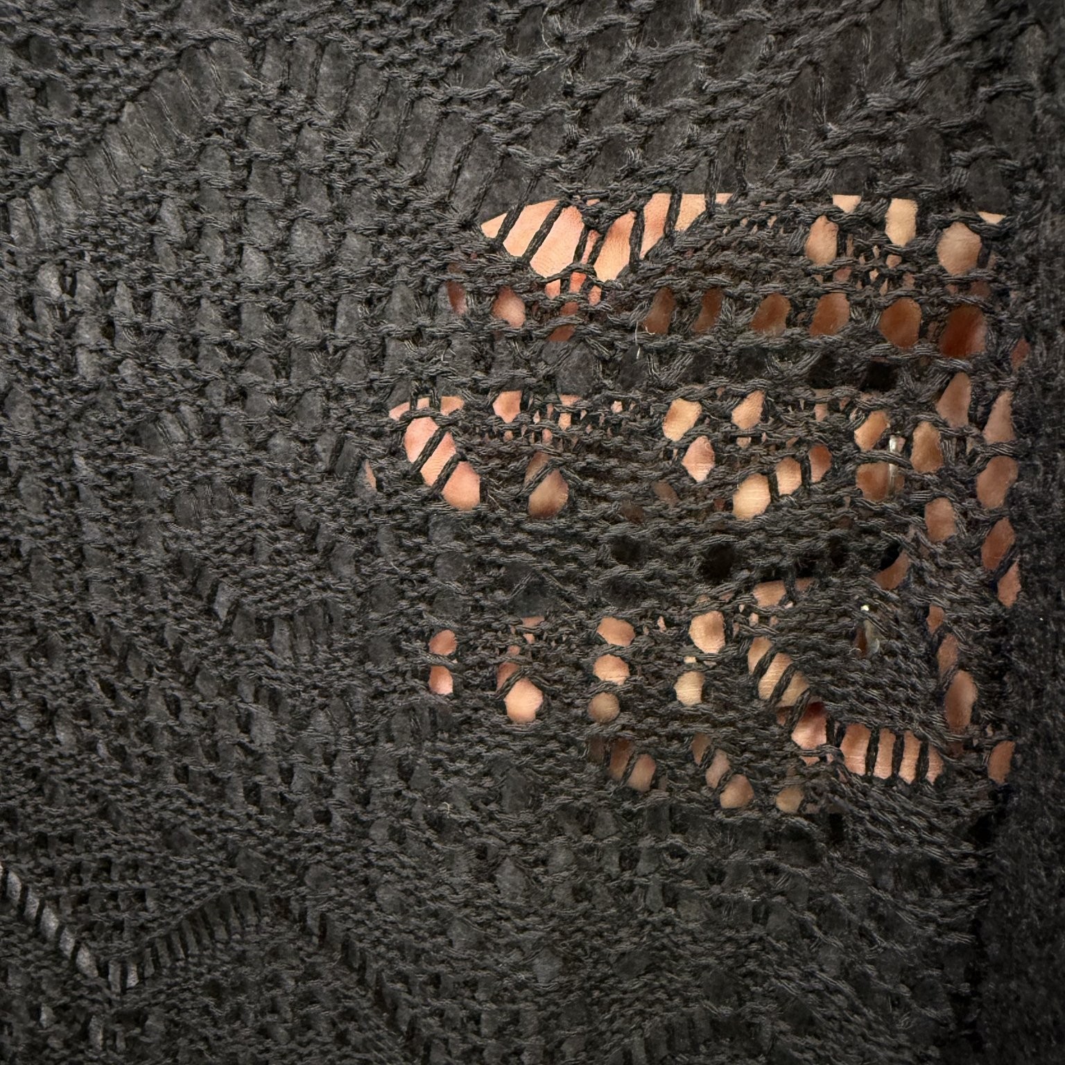 Open Front Women’s Sweater Black XL 100% Polyester Crochet Knit
