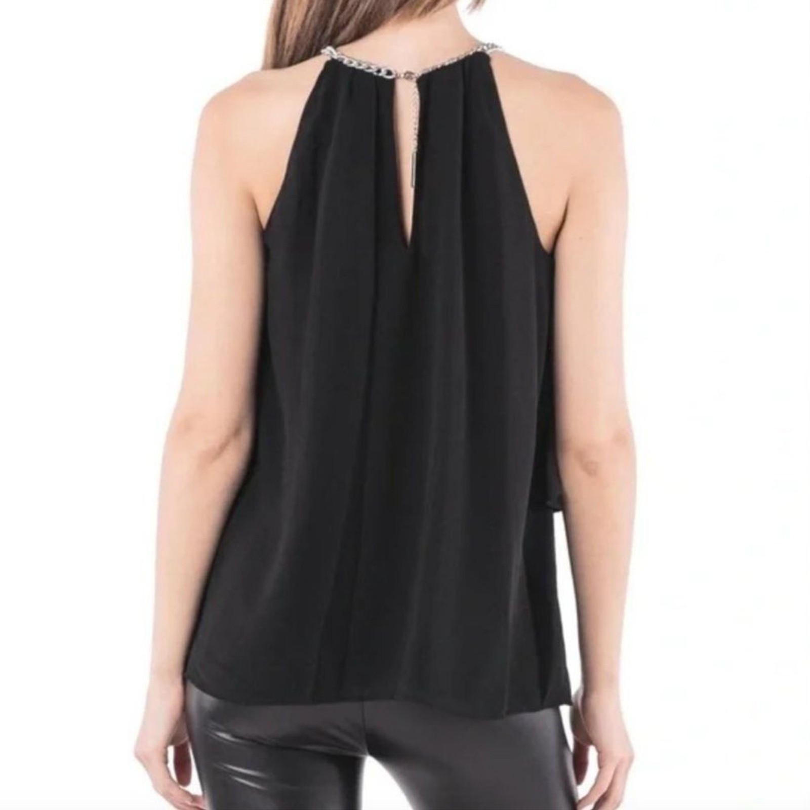 Michael Kors Black Halter Blouse Tiered Ruffle Size XXS Coastal Resort Festival