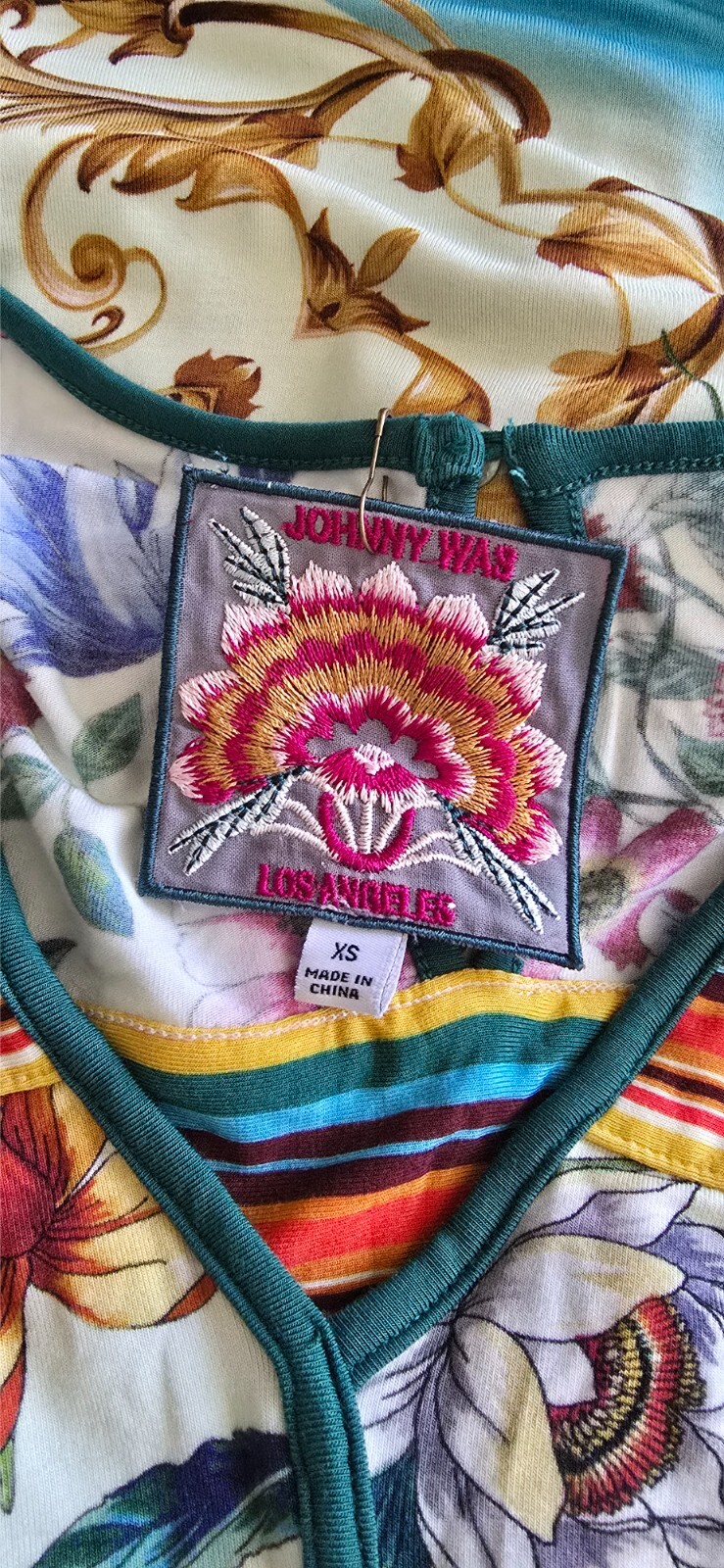 JOHNNY WAS XS 95% VISCOSE 5% SPANDEX MULTI COLOR DRESS