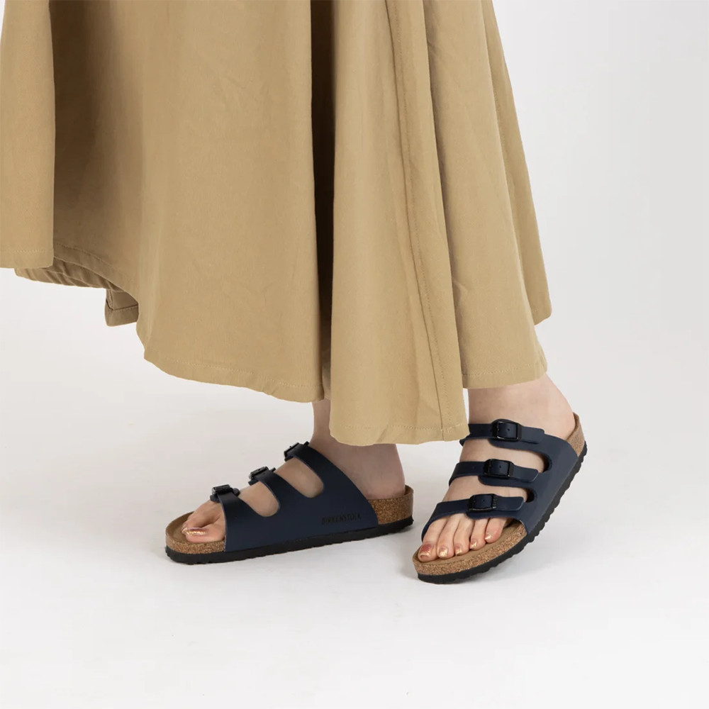 Birkenstock Florida Soft Footbed Blue Birko-Flor Three-strap Sandal Women Shoes