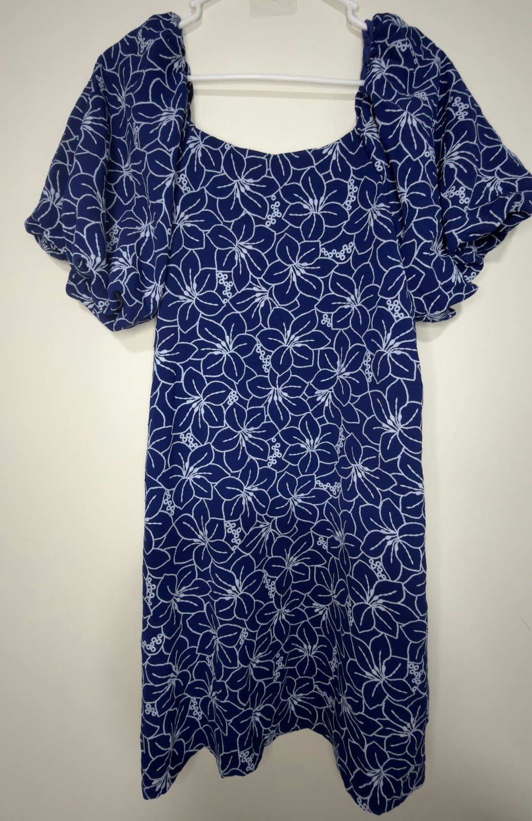 Harper 241 10 Blue/White Floral Mini Dress Square Neck Puff Short Sleeve