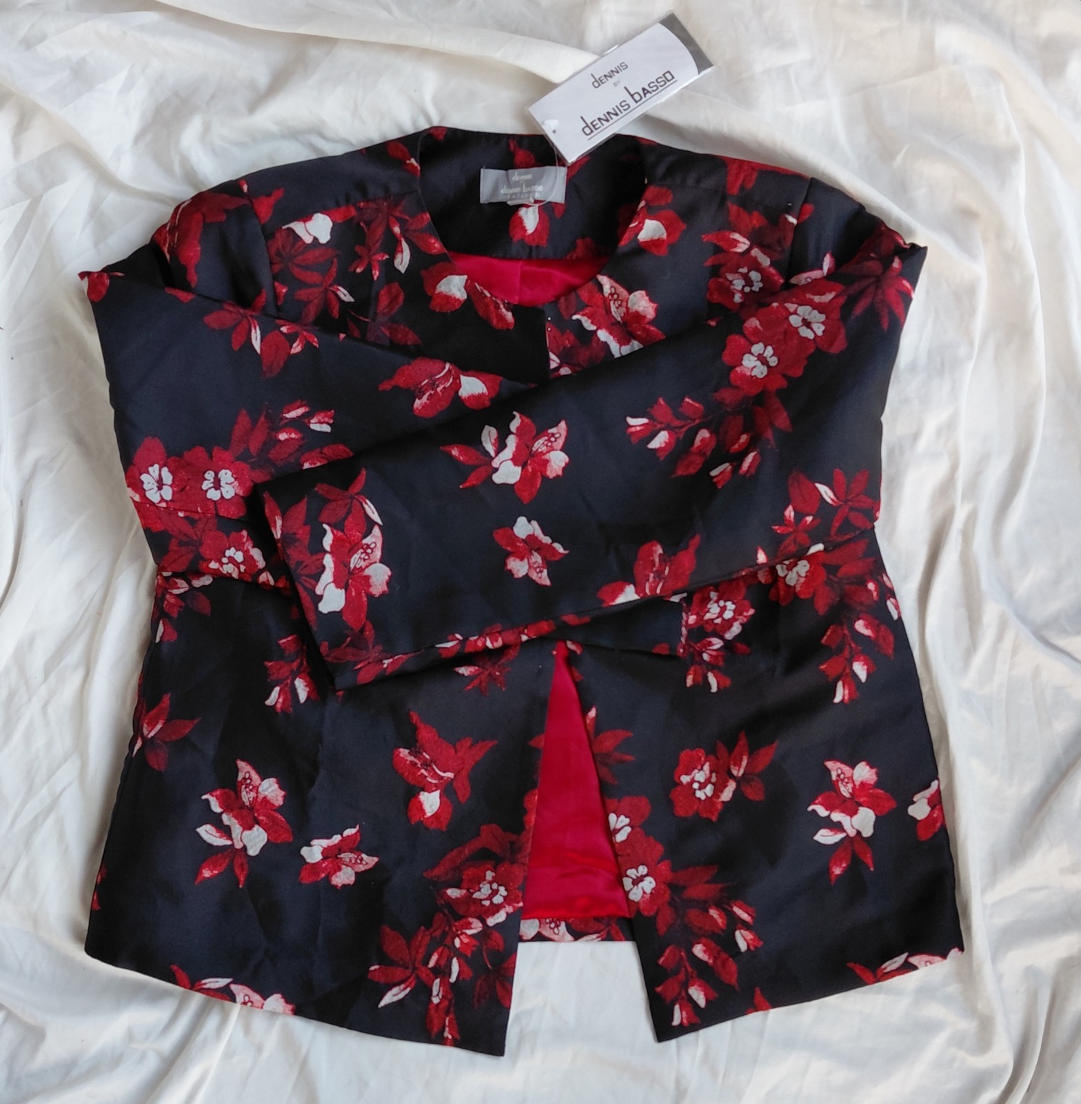 NWT Dennis Basso Platinum Floral Cropped Jacket Sz 6 Red A301451 Women ZB2