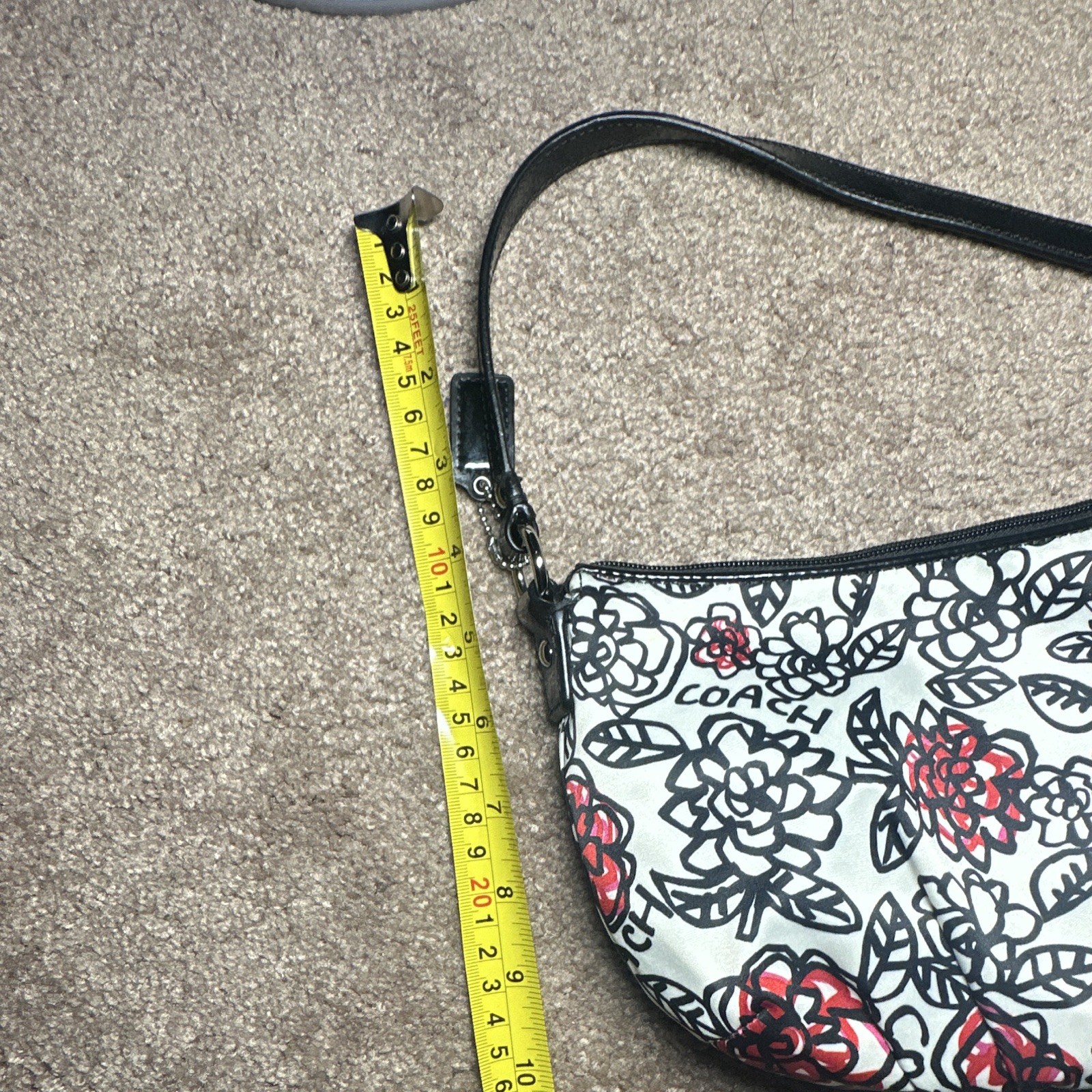 Coach Poppy Graffiti Floral Print Satin Shoulder Bag Zip Bag w/ Pink Lining