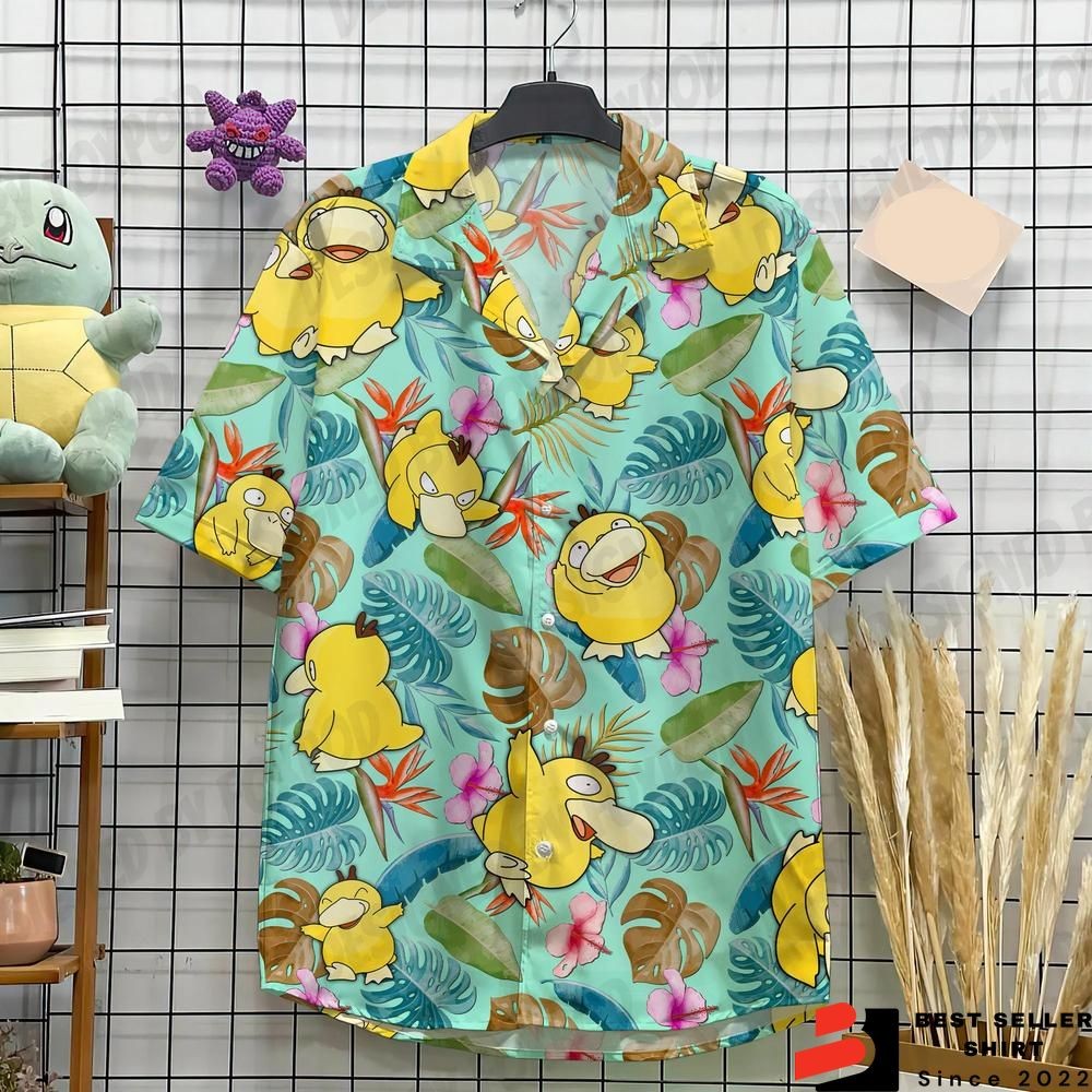 Psyduck Pokemon Hawaiian Shirt Button Up Shirt Psyduck Anime Aloha Hawaiian Shir