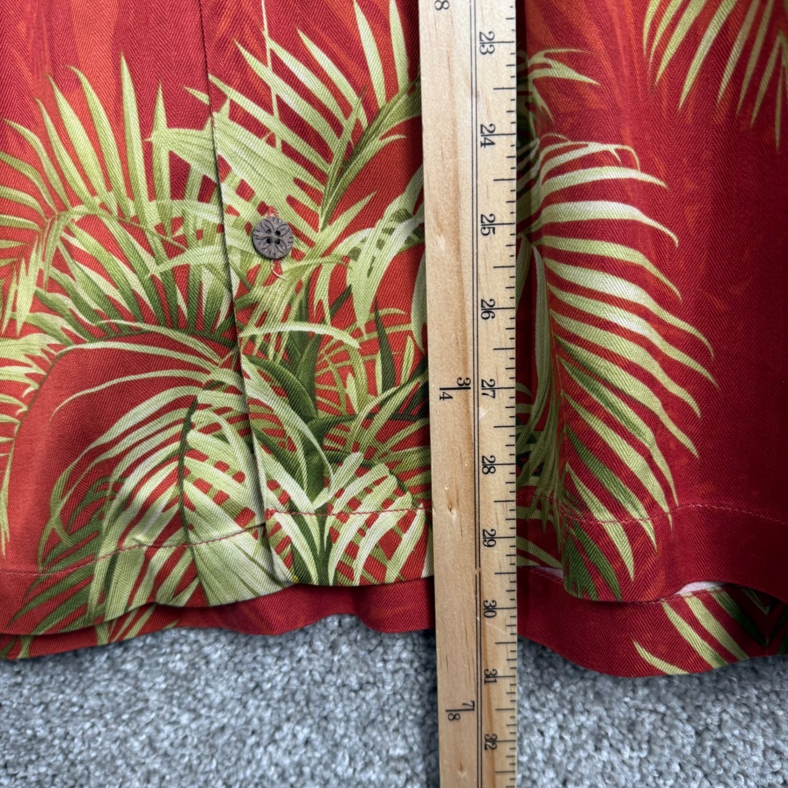 Tommy Bahama Mens Large Silk Tropical Palm Leaf Camp Shirt Red Short Sleeve