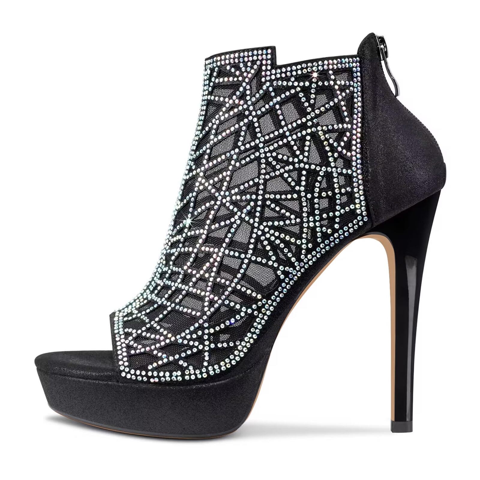 HDEUOLM Women Crystal Stiletto Platform – With Zipper 4.7 Inch Heel US 8M