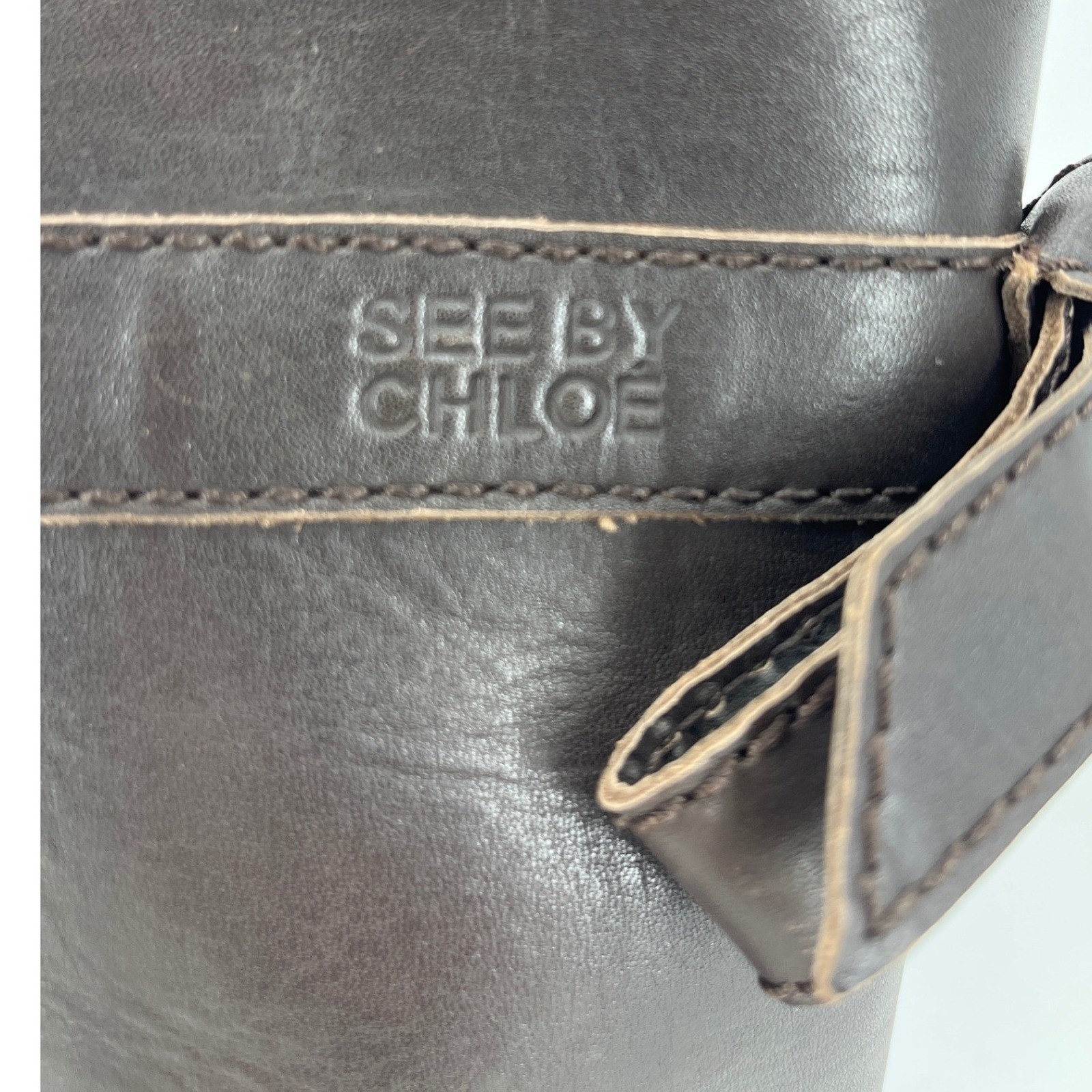 See by Chloe Tall Leather Boots Women 36 Dark Brown Good Bow Detail Block Heel