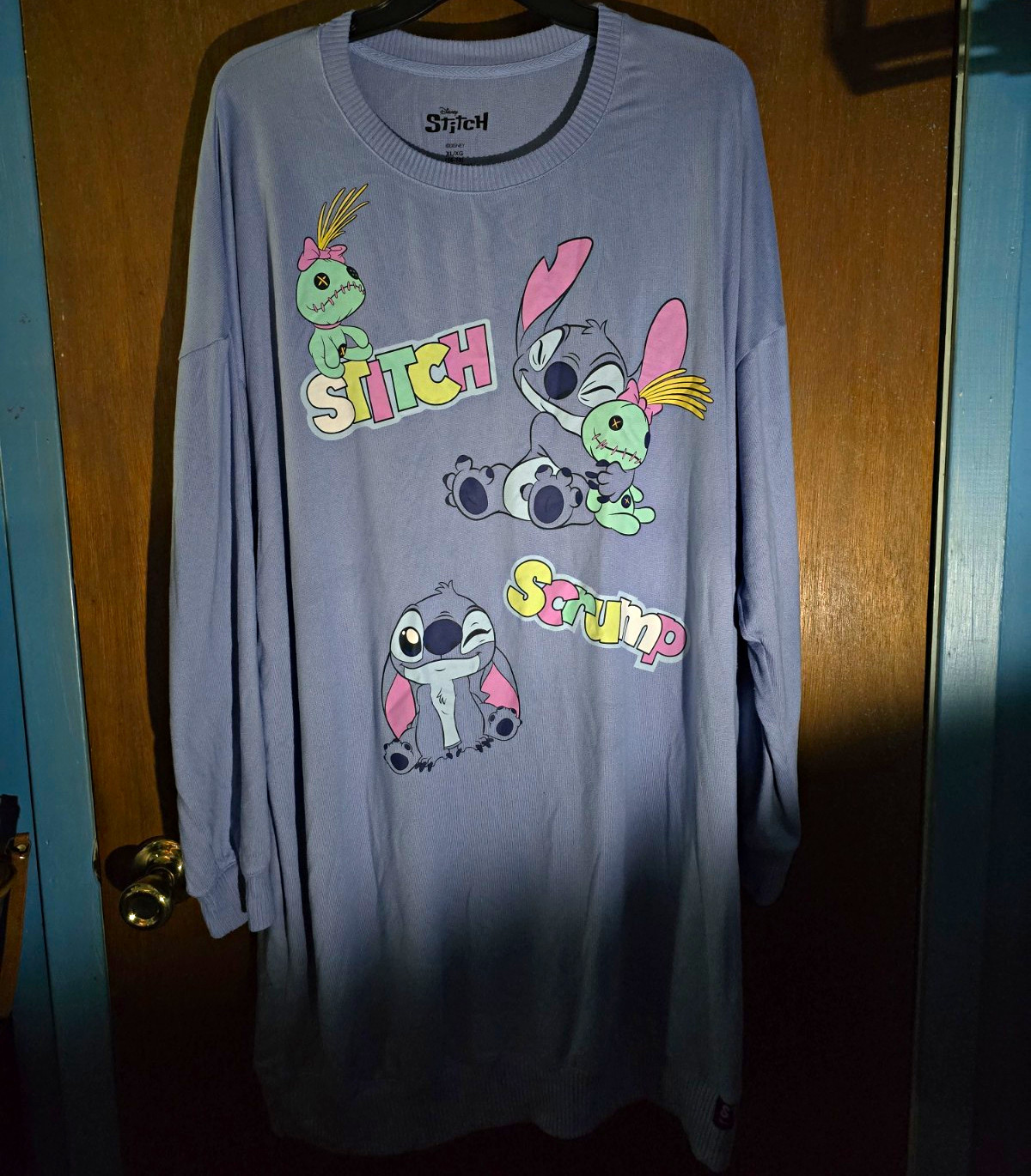 Disney Stitch Blue Long Sleeve Graphic Sleepshirt XL Stitch & Scrump