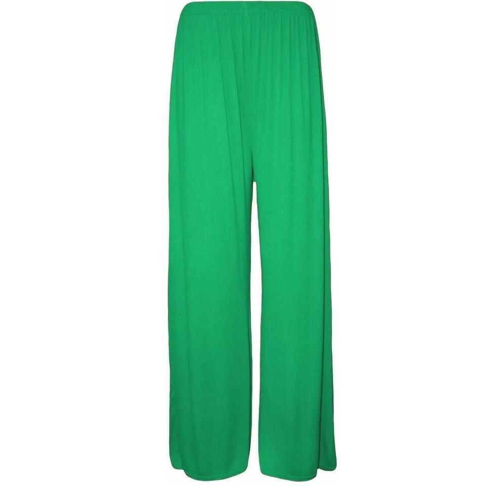 Ladies Palazzo Wide Leg Flared Elasticated Stretch Plain Trousers Womens Wide