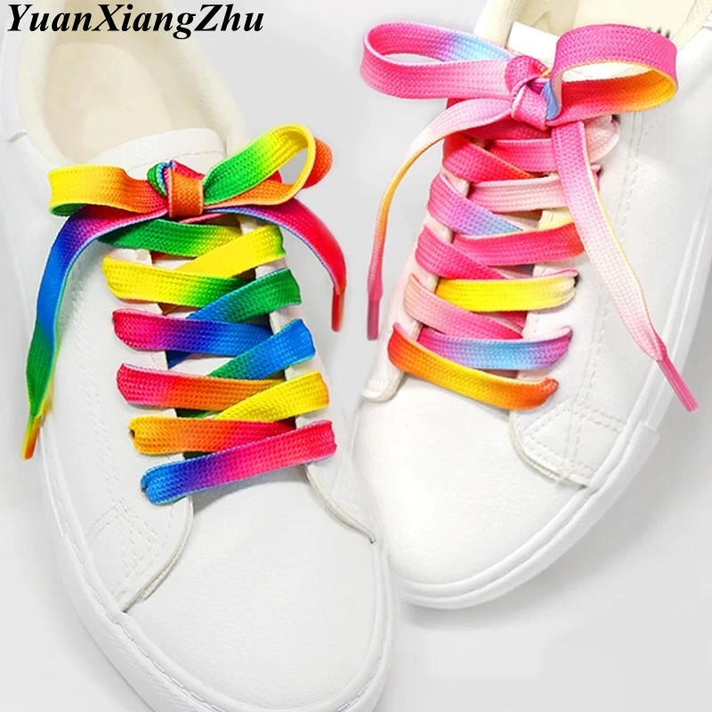 1Pair Colorful Shoelaces Rainbow Gradient Flat Shoe laces For Canvas Casual Shoe