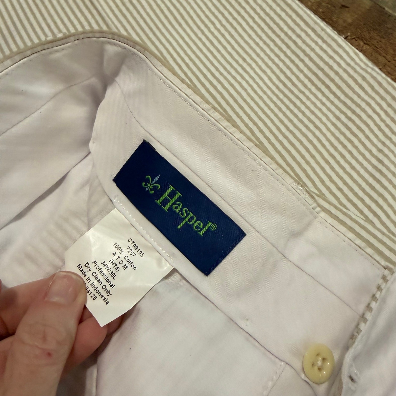 Haspel Men’s Cream White Seersucker Lightweight Pants Sz 34W 30L Preppy Classic