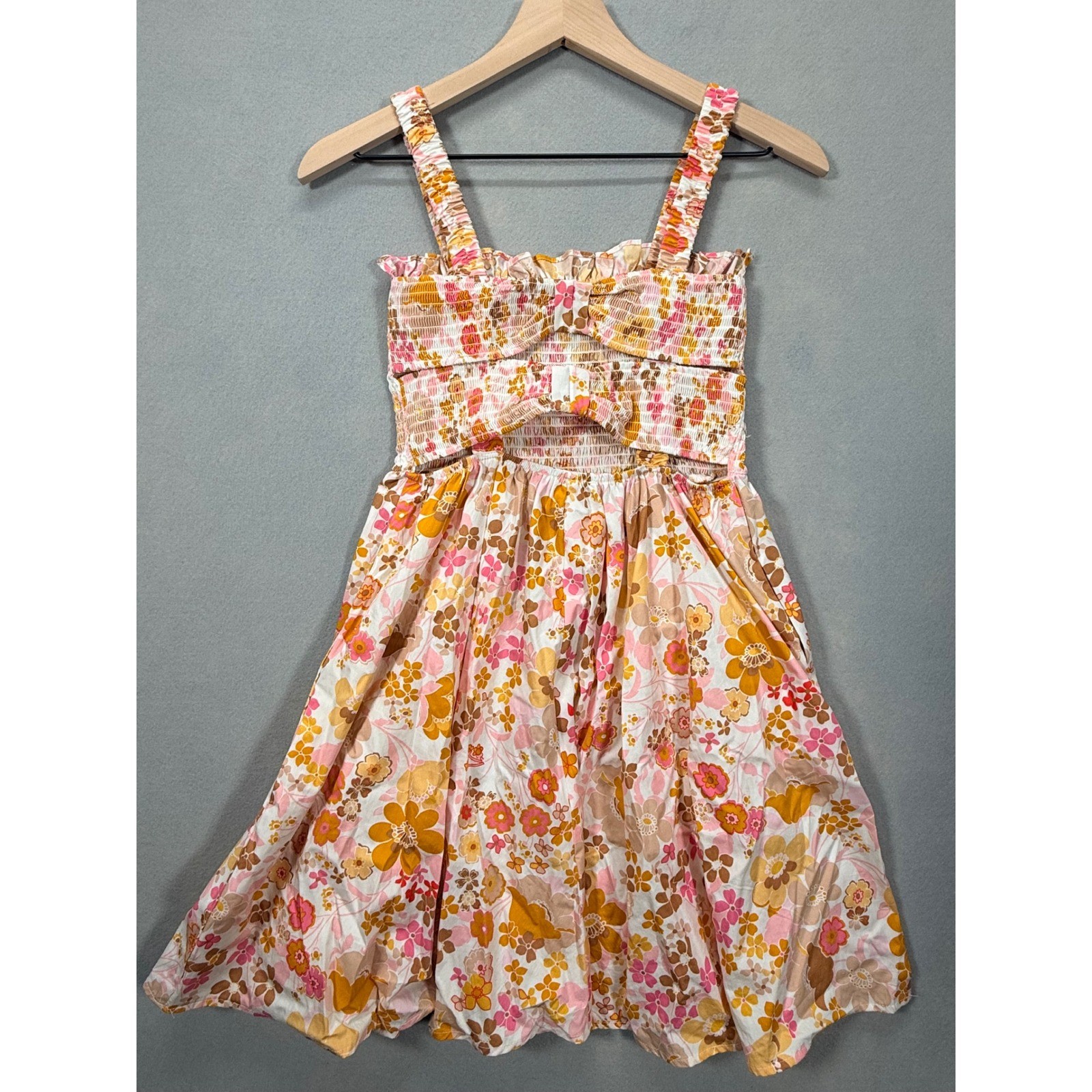 Altar’d State Retro Floral Smocked Mini Dress Pink Orange Small Cutout Back