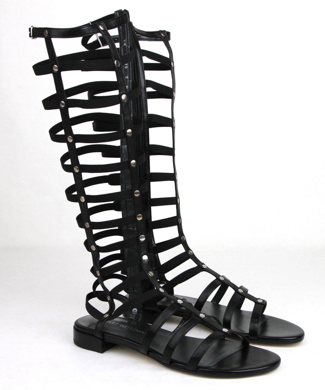 $525 New Stuart Weitzman Black Nappa Leather Elastic Stretch Gladiator Boots