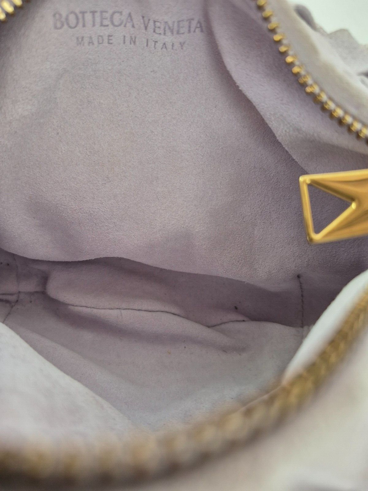 Bottega Veneta Mirth Washed Gold Mini Jodie Suede Leather Hobo Bag .