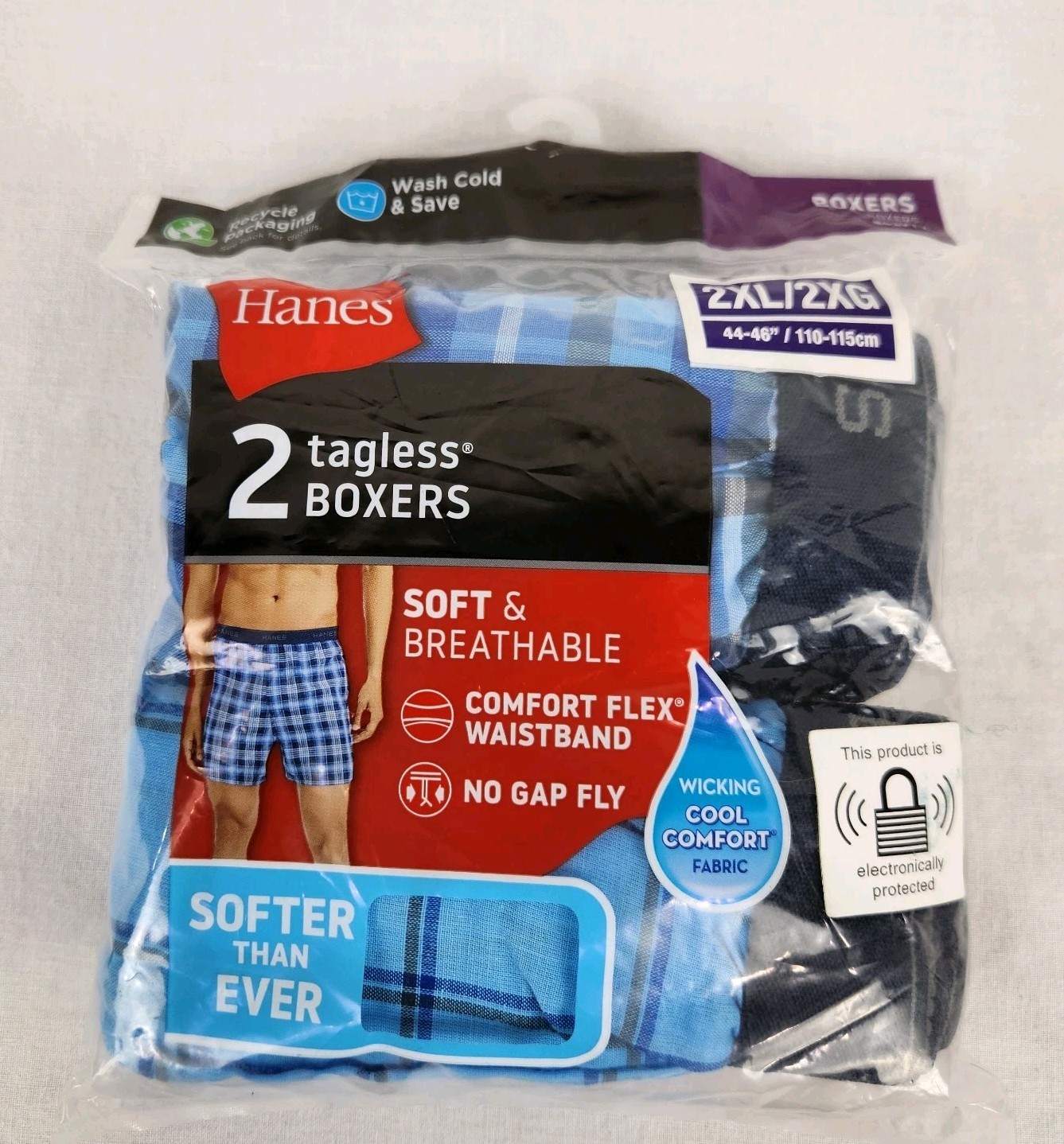 Hanes Mens 2-Pack Tagless Boxers Comfort Flex Waistband Sz 2XL 44-46 Breathable