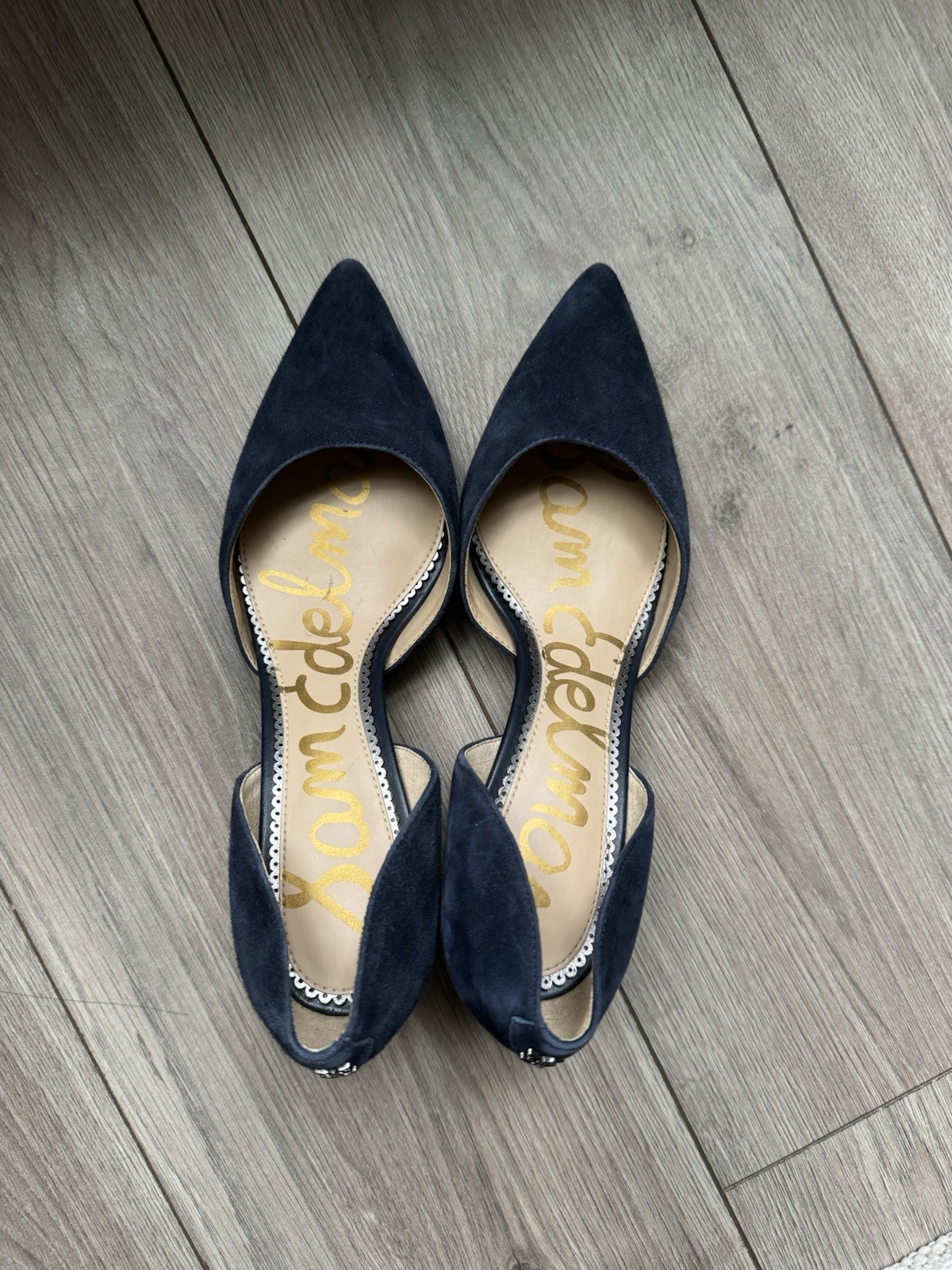 Sam Edelman Navy Blue Suede Pointed Toe D’Orsay Pump Heels Slip On Cut-Out 6.5