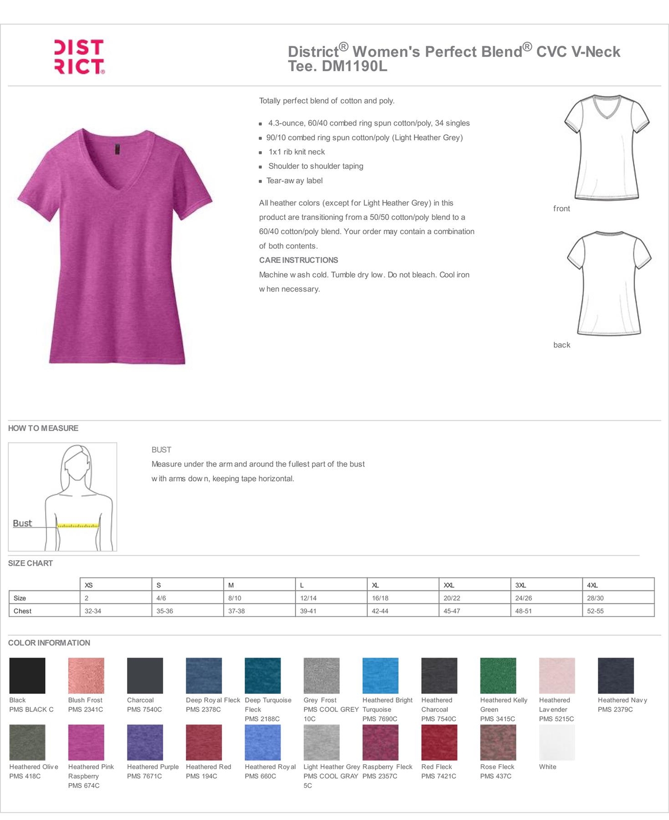 District Womens Short Sleeve Perfect Blend V Neck Stylish T-Shirt DM1190L