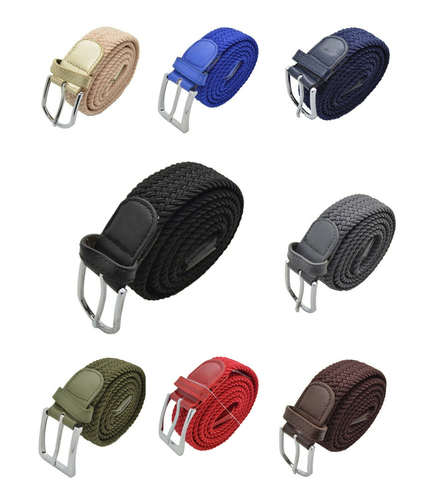 Men Elastic Fabric Woven Belt Expandable Braided Stretch Belts