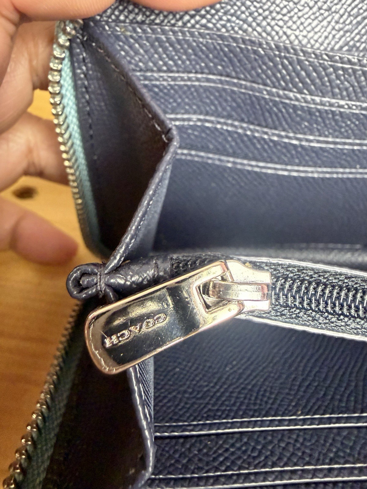 Authentic Coach Light Blue Crossgrain Leather Zip Around Wallet