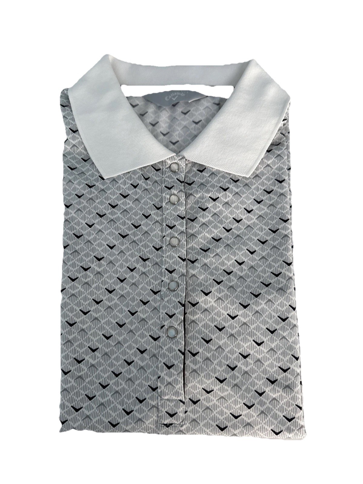 Callaway Golf Shirt Polo Womens Medium Gray Geo Print 1/2 Snap Button Club West