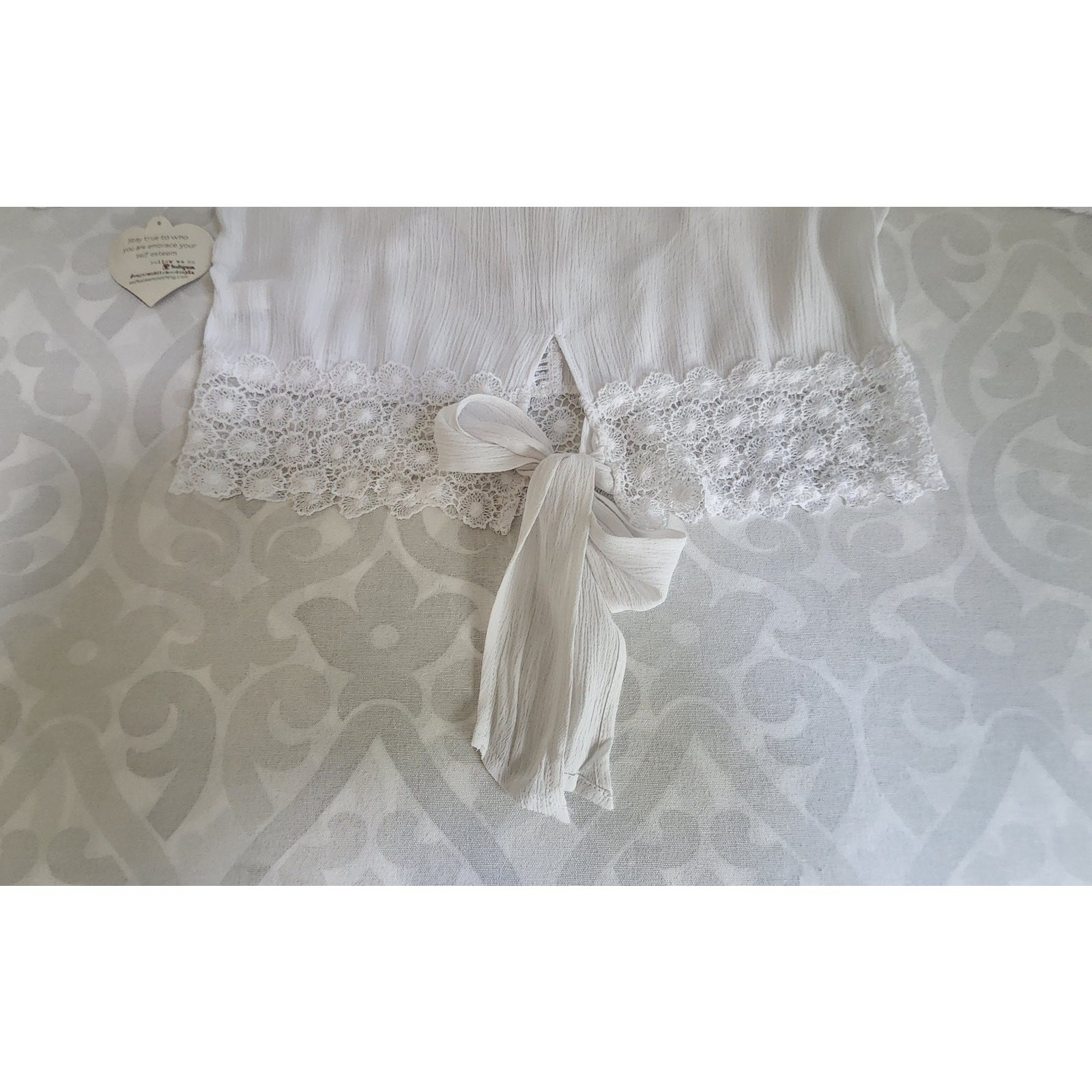 Self Esteem Boho Lace Tie Front Peasant Top XL