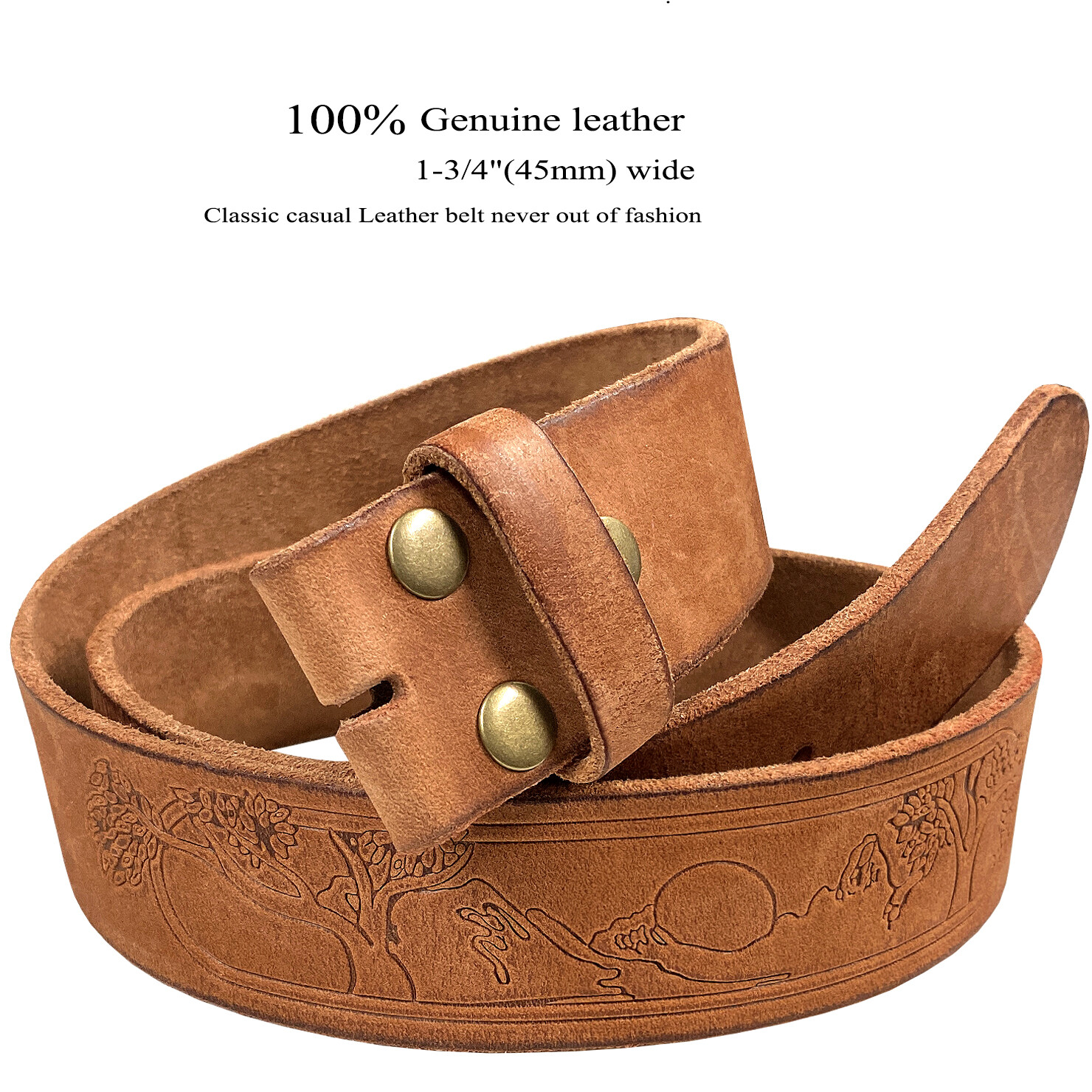 Embossed Casual Genuine Full Grain Leather Belt Strap 1-3/4″(45mm) Wide