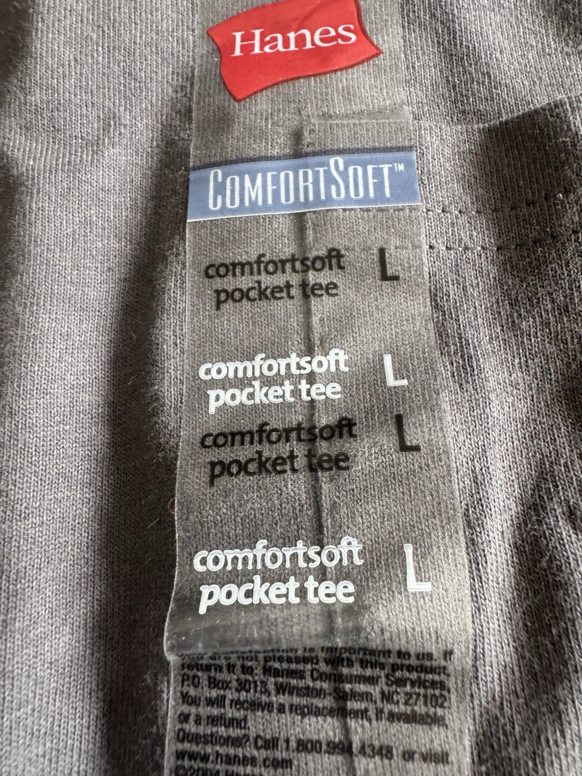 2 Hanes Men’s Pocket T-Shirt, Size L – Gray New Crewneck