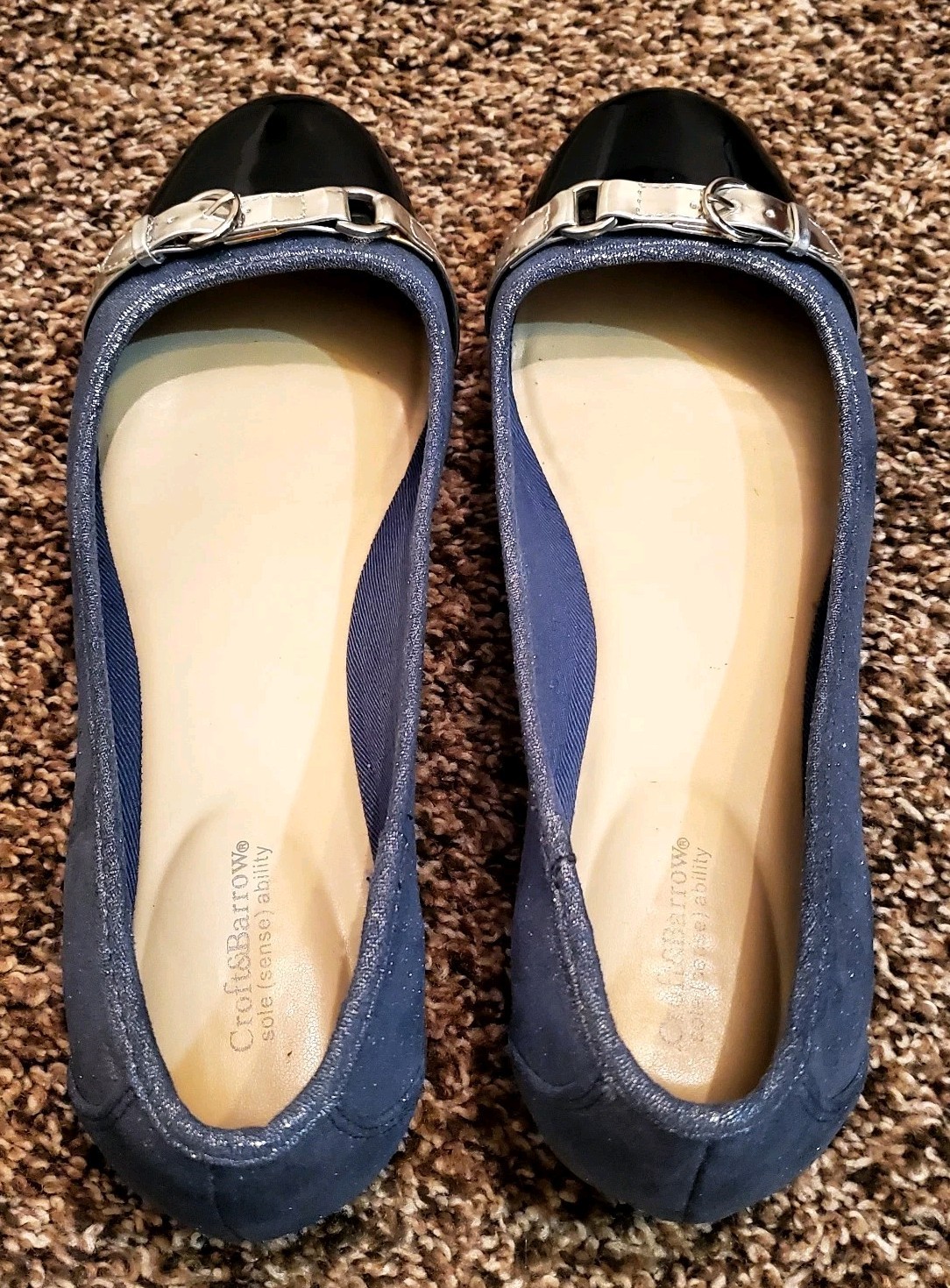 Croft & Barrow Comfort Ballet Flats 9 M Blue Sparkle; Strap, Cap Toe Accents