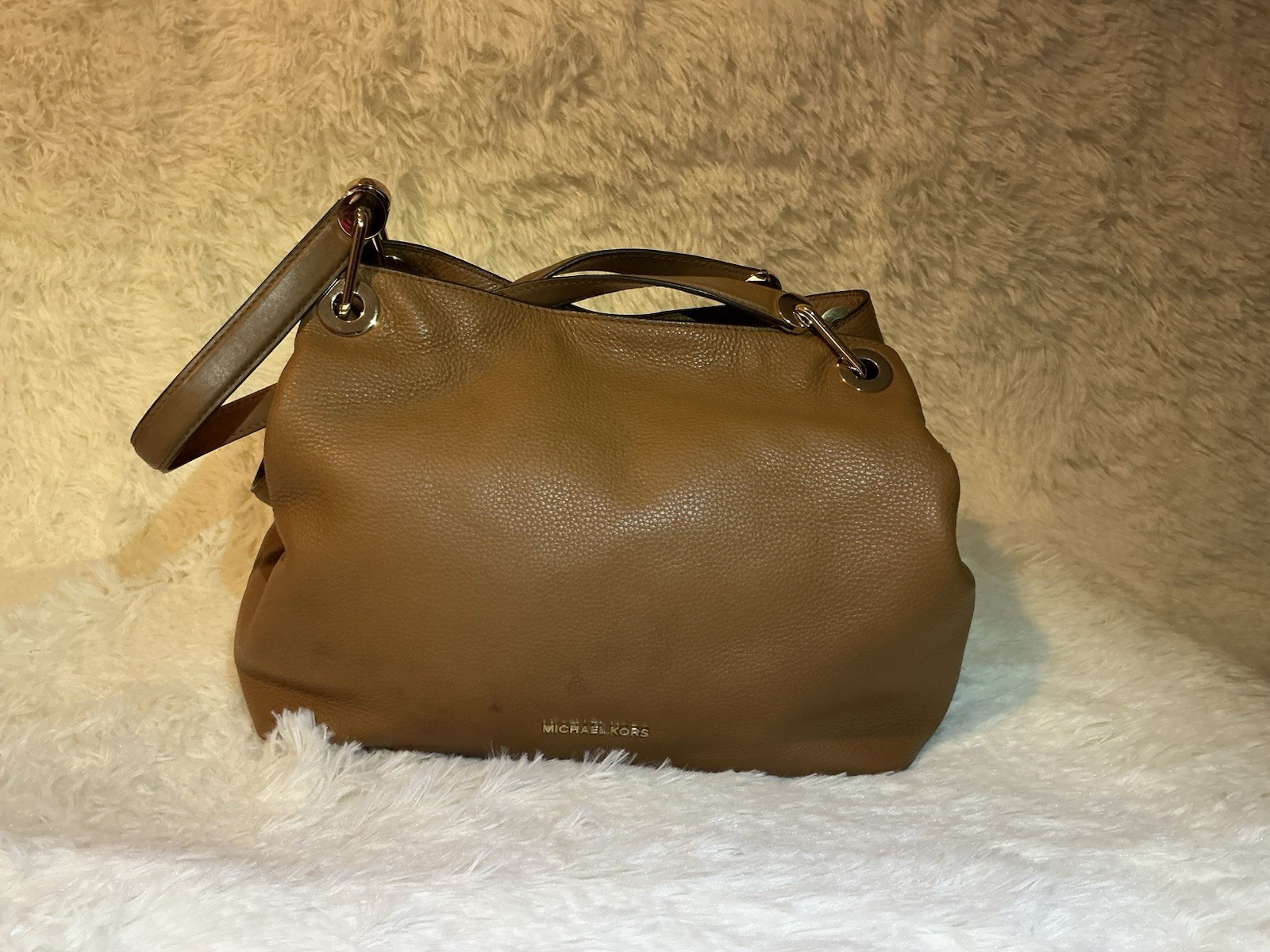 Michael Kors Brown Medium Shoulder Bag Grommet Zip Detachable Strap Pockets
