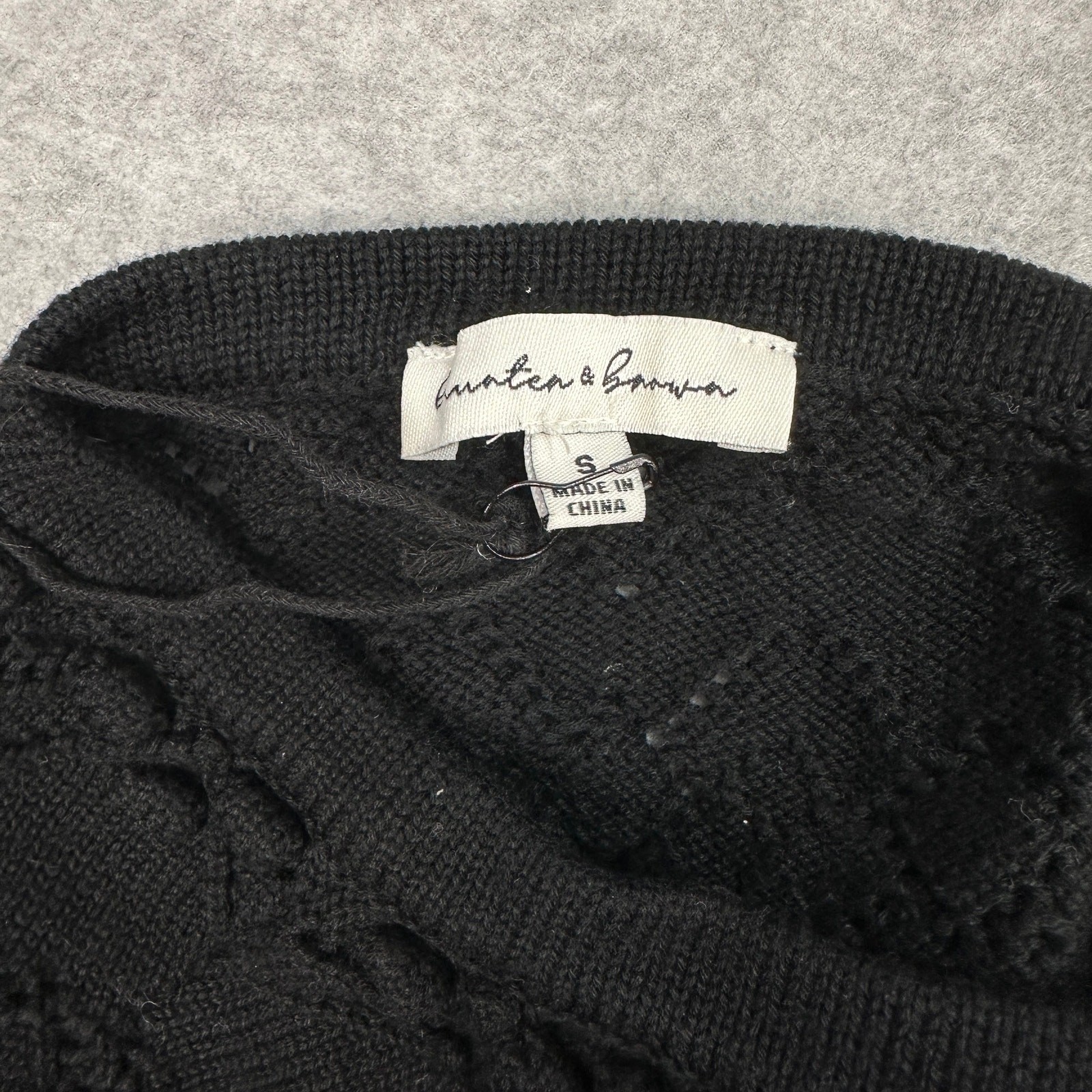 Hunter & Brown Halter Crop Top S Black Crochet Knit Backless Adjustable Tie-Back