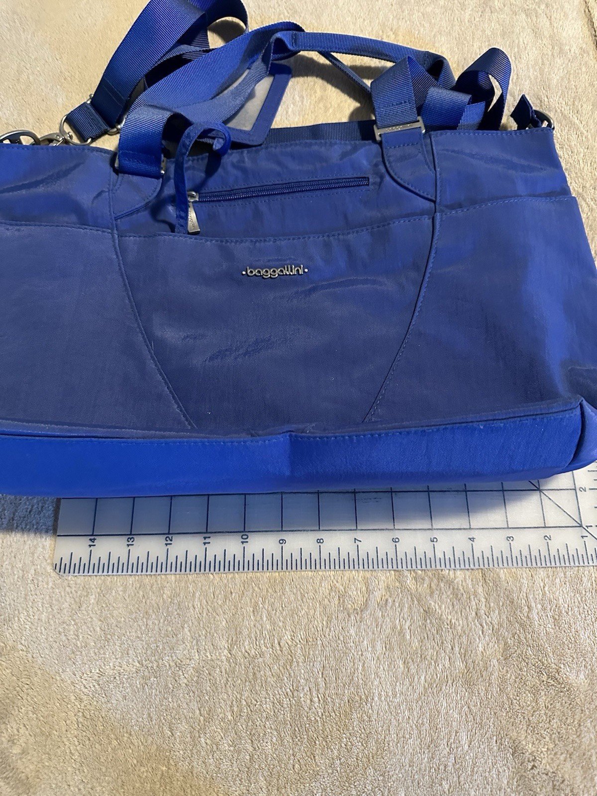 baggallini Blue Tote Bag Zip Closure, Detachable Strap, Inner/Outer Pockets
