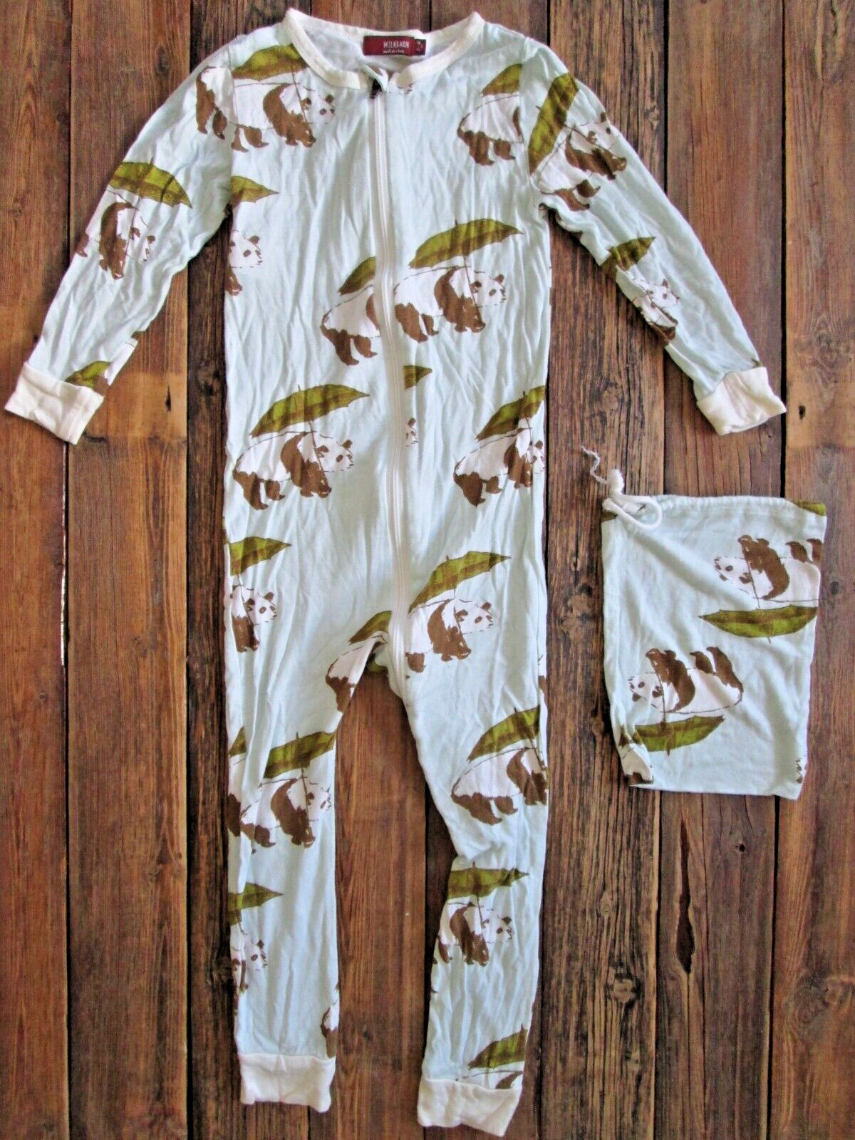 Milk Barn Pajama One-Piece 3-4 Years 3T 4T Rayon from Bamboo Panda Footless EUC