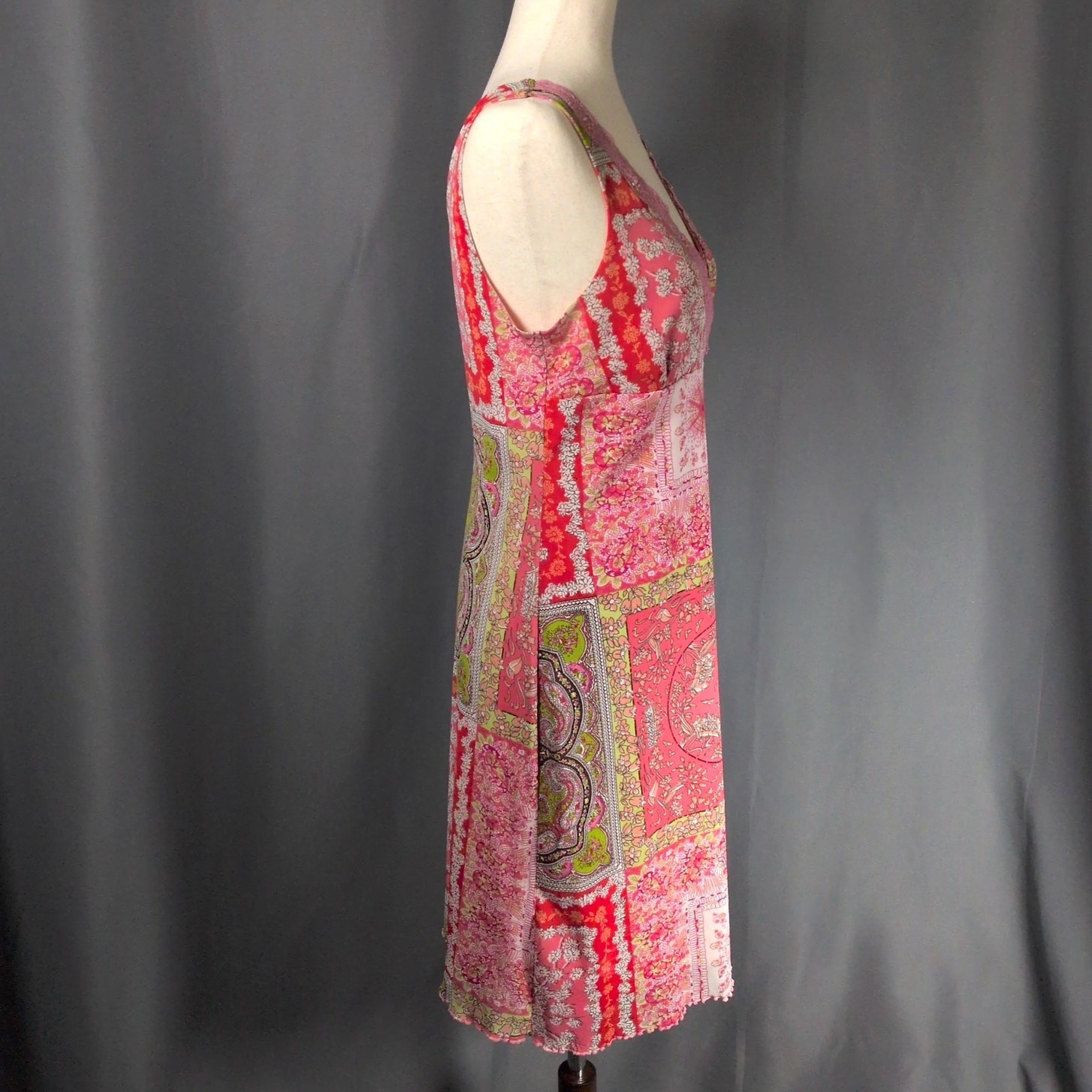 Vintage Y2K Xhilaration Sequin Surplice V-Neck Pink Multi Pattern Dress Sz Large