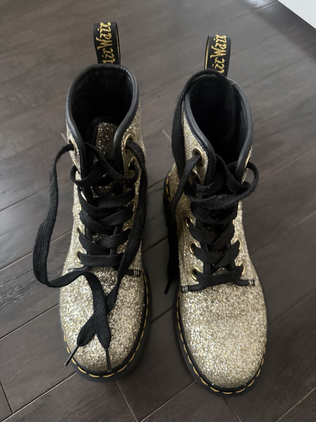 Dr. Martens 1460 Farrah Women’s Gold Glitter Canvas Lace-Up Ankle Boots US 7