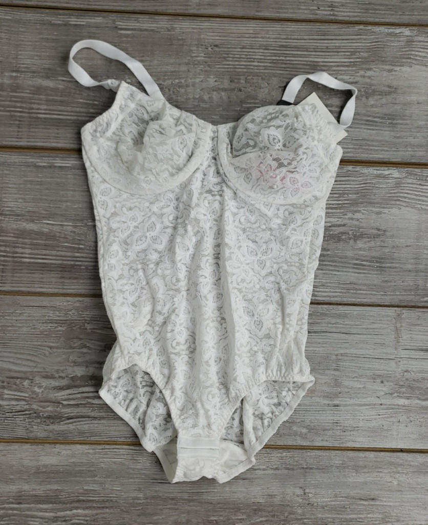 Bali Shapewear Lace N’ Smooth Firm Control White Body Briefer Size 38C NWT