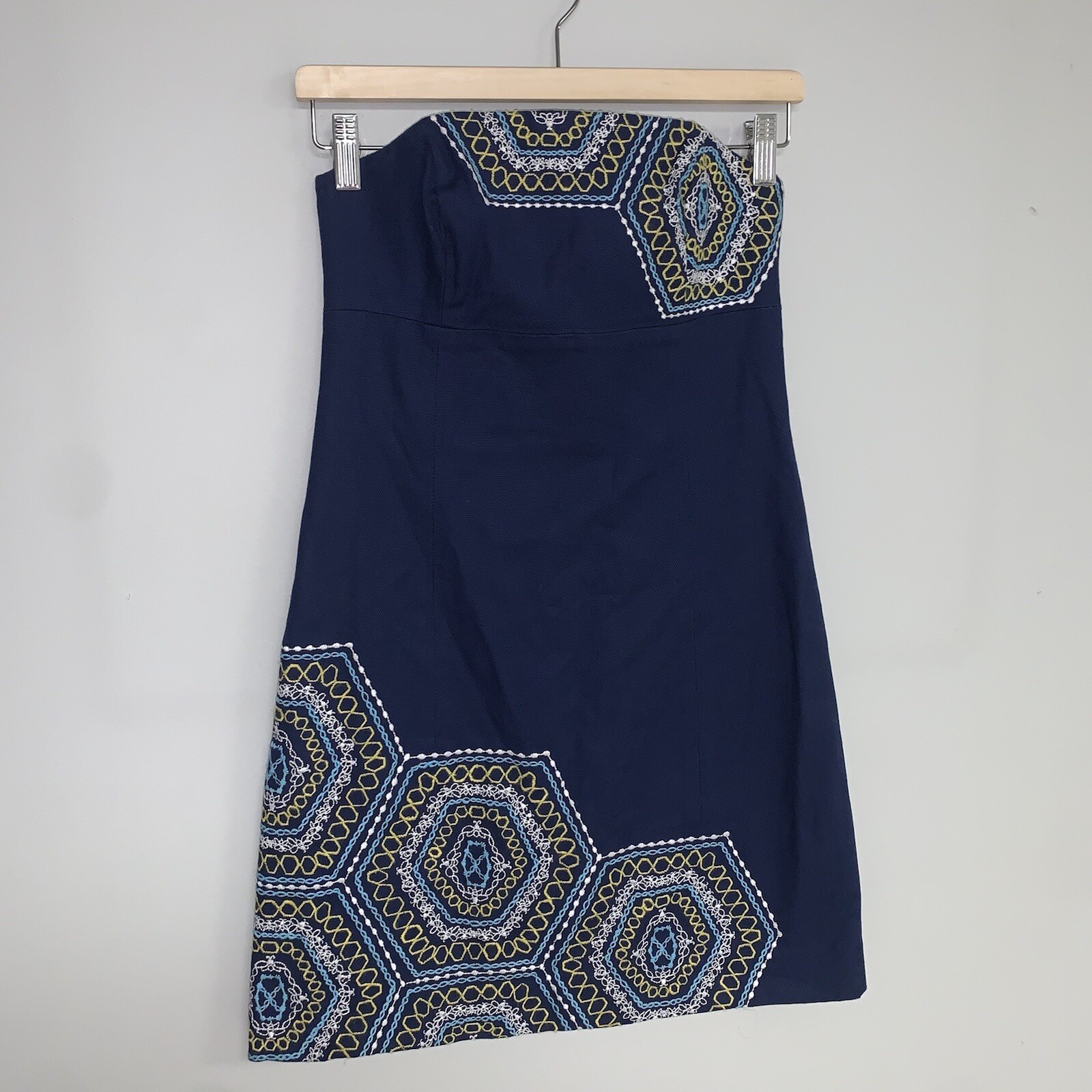 Lilly Pulitzer Honeycomb Home Bowen Strapless Dress Embroidered Navy Blue Size 0