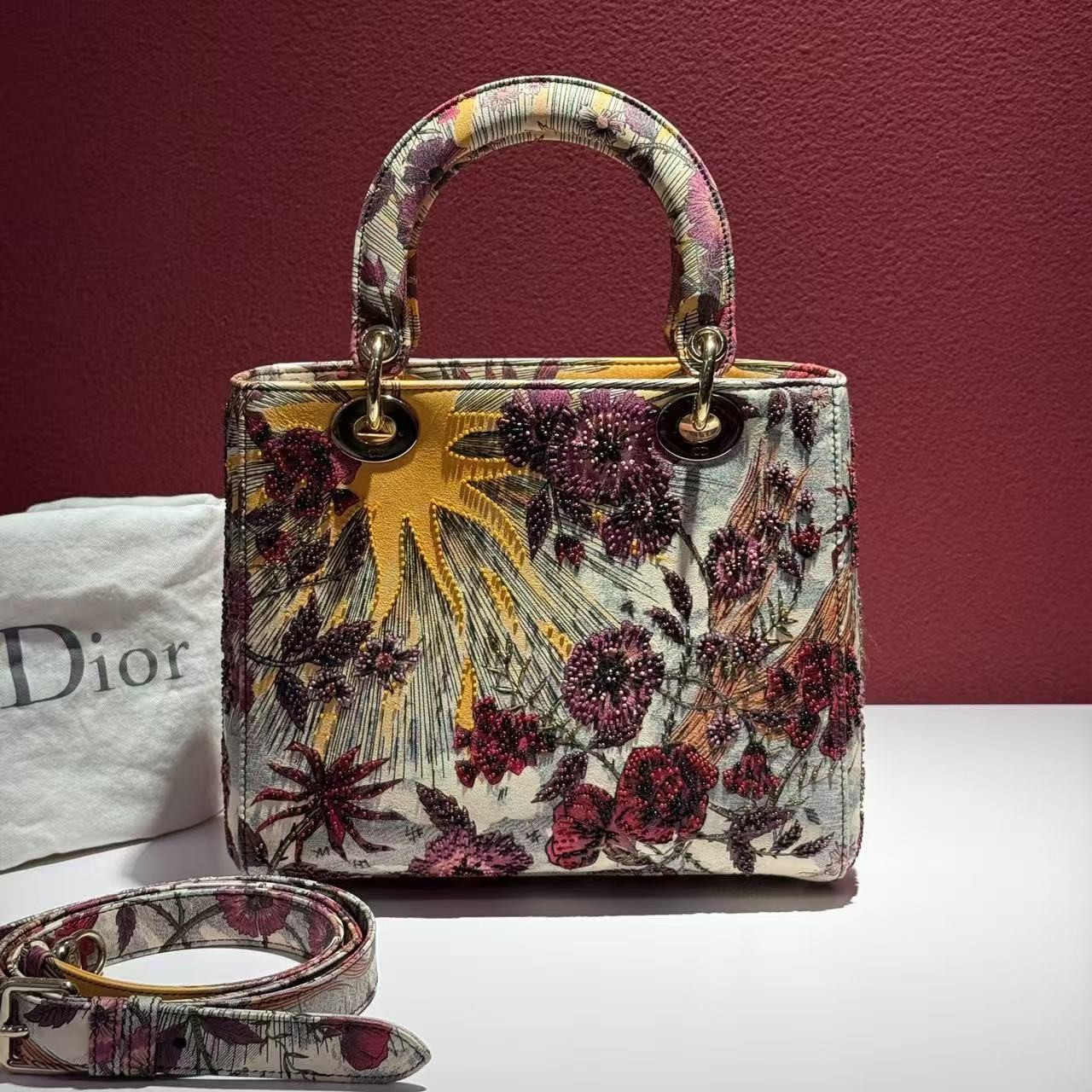 Auth Christian Dior Lady D-Lite Phoenix Floral Beaded Embroidery Handbag Rare