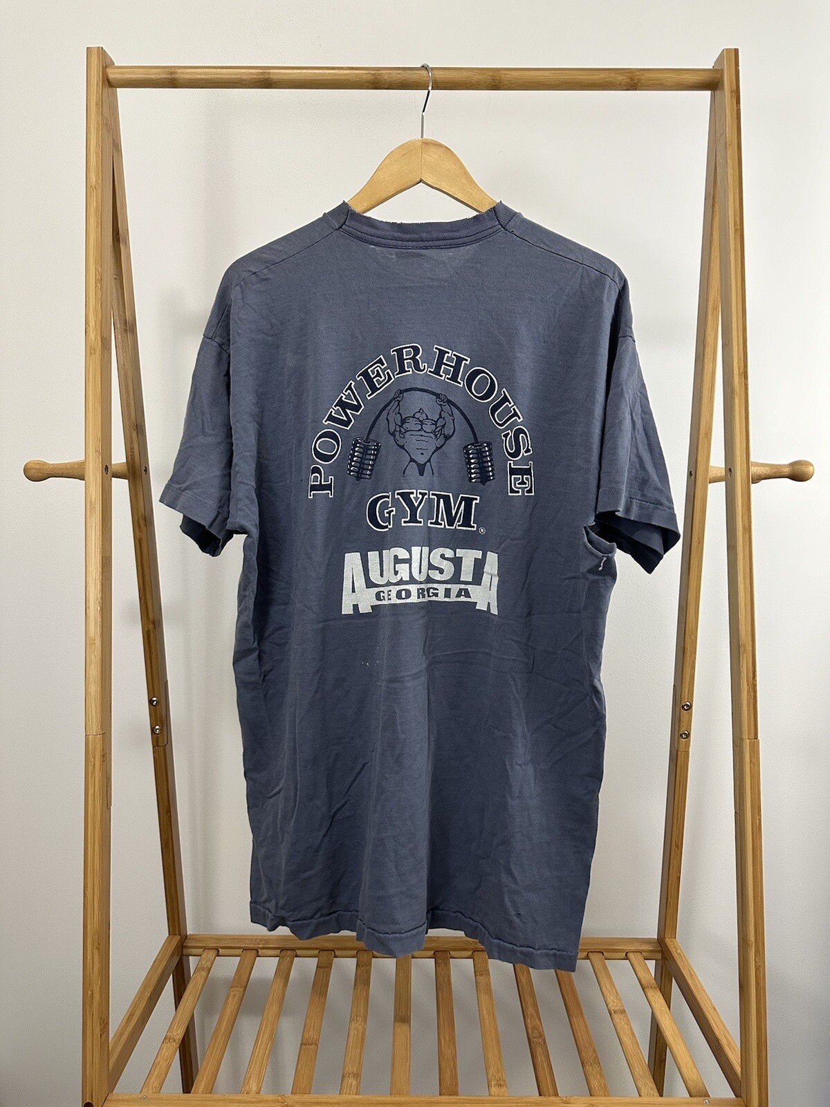 VTG Powerhouse Gym Augusta Worn Thrashed Workout Lift Power Faded T-Shirt 2XL