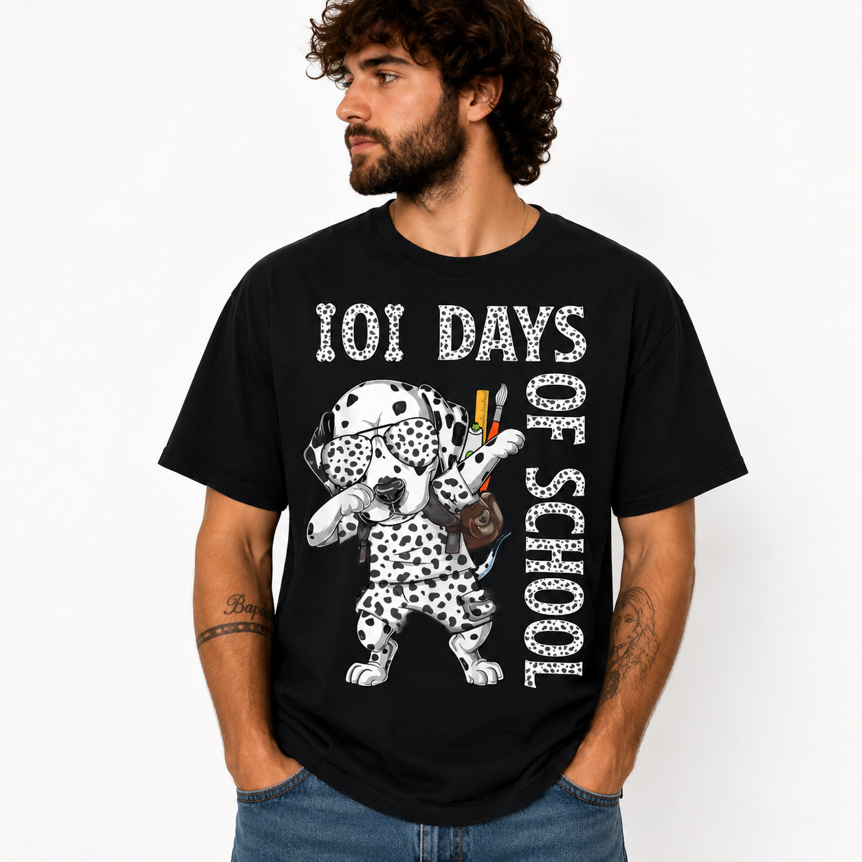 Dabbing Dalmatian Dog Teacher T-Shirt 101st Day of School Graphic Tee