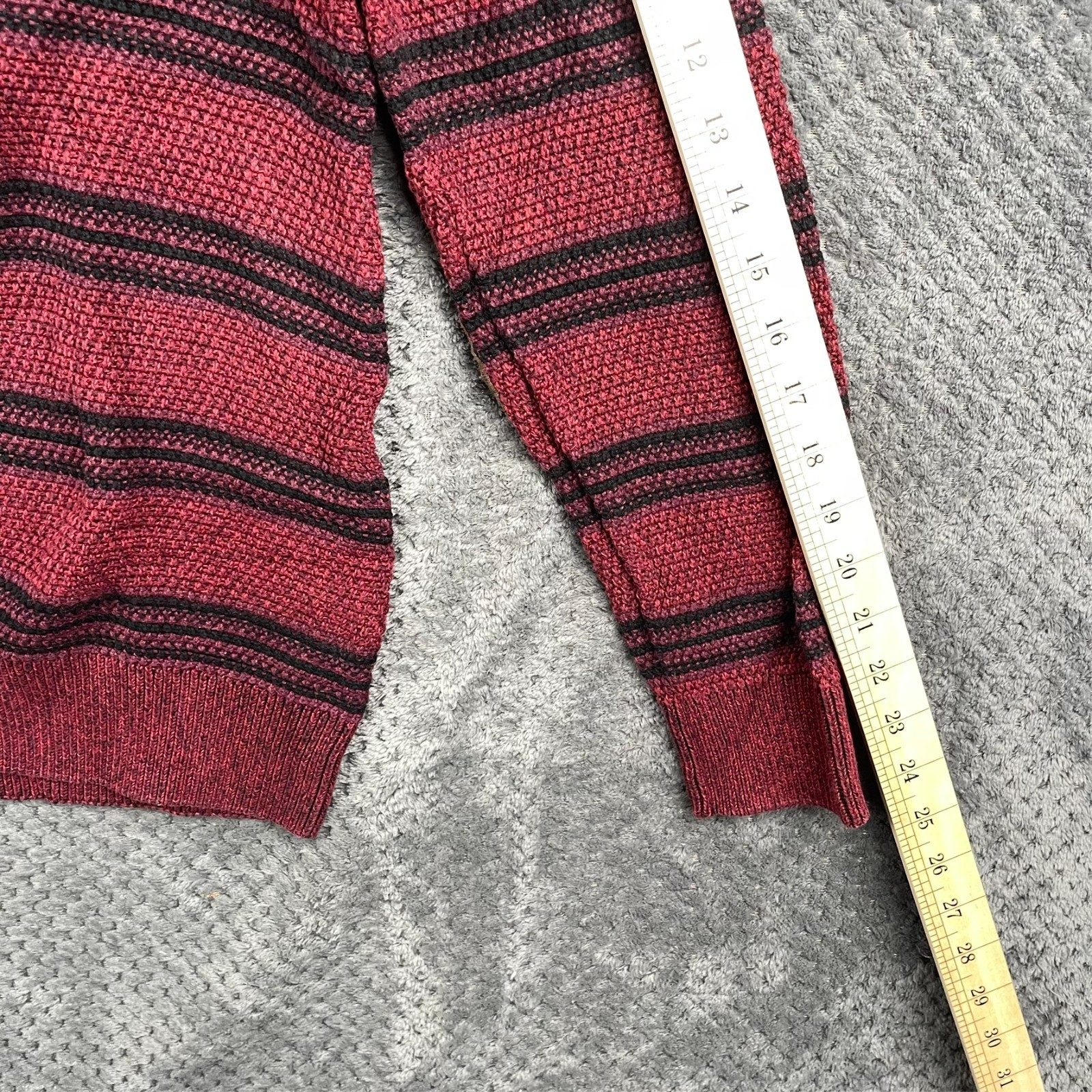 Chaps Jumper Mens Medium Red 1/4 Button Striped Elbow Pads Pullover Long Sleeve