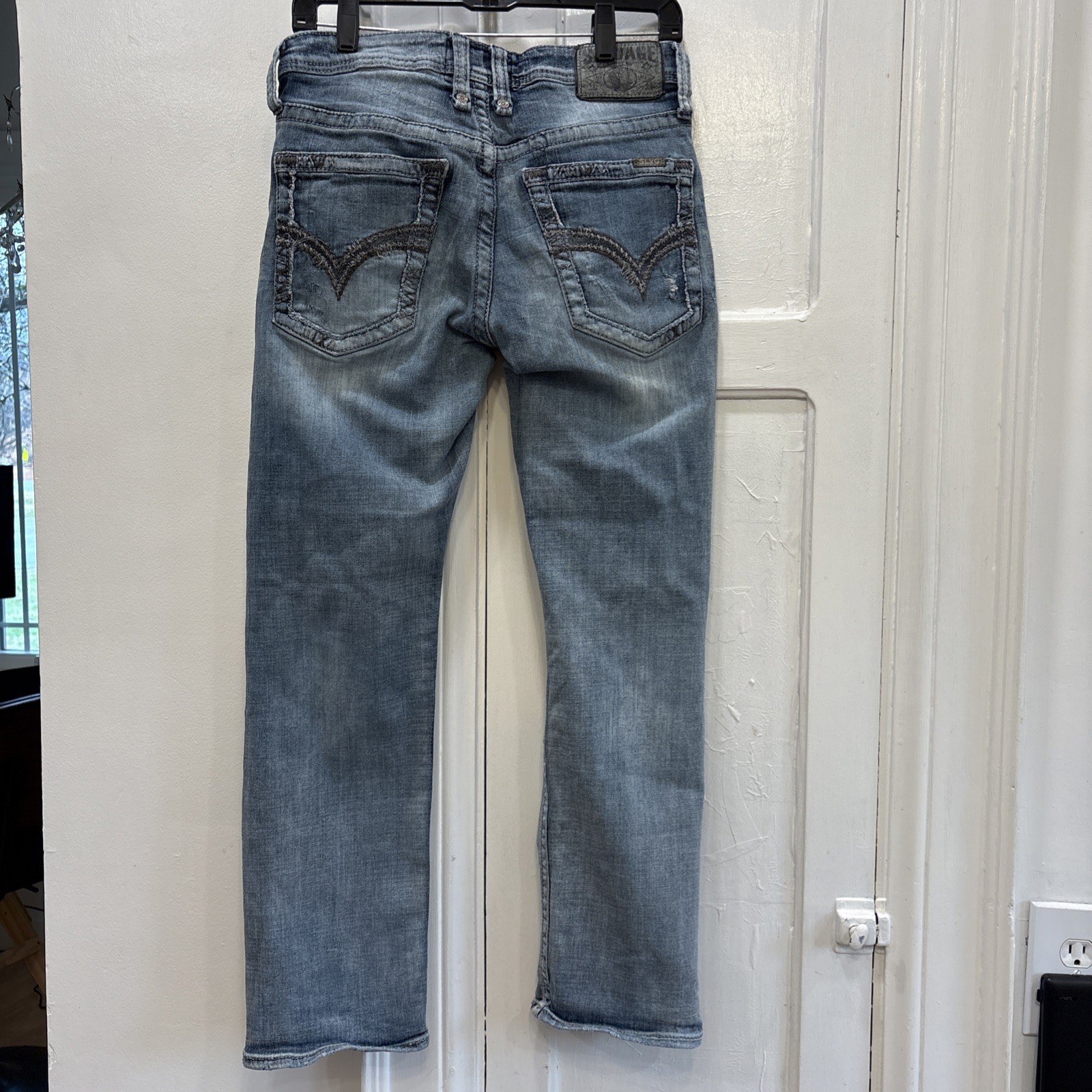 BKE Salvage Supply Co Mayhem Straight Leg Jeans Mens 30 S LightWash Heavy Stitch