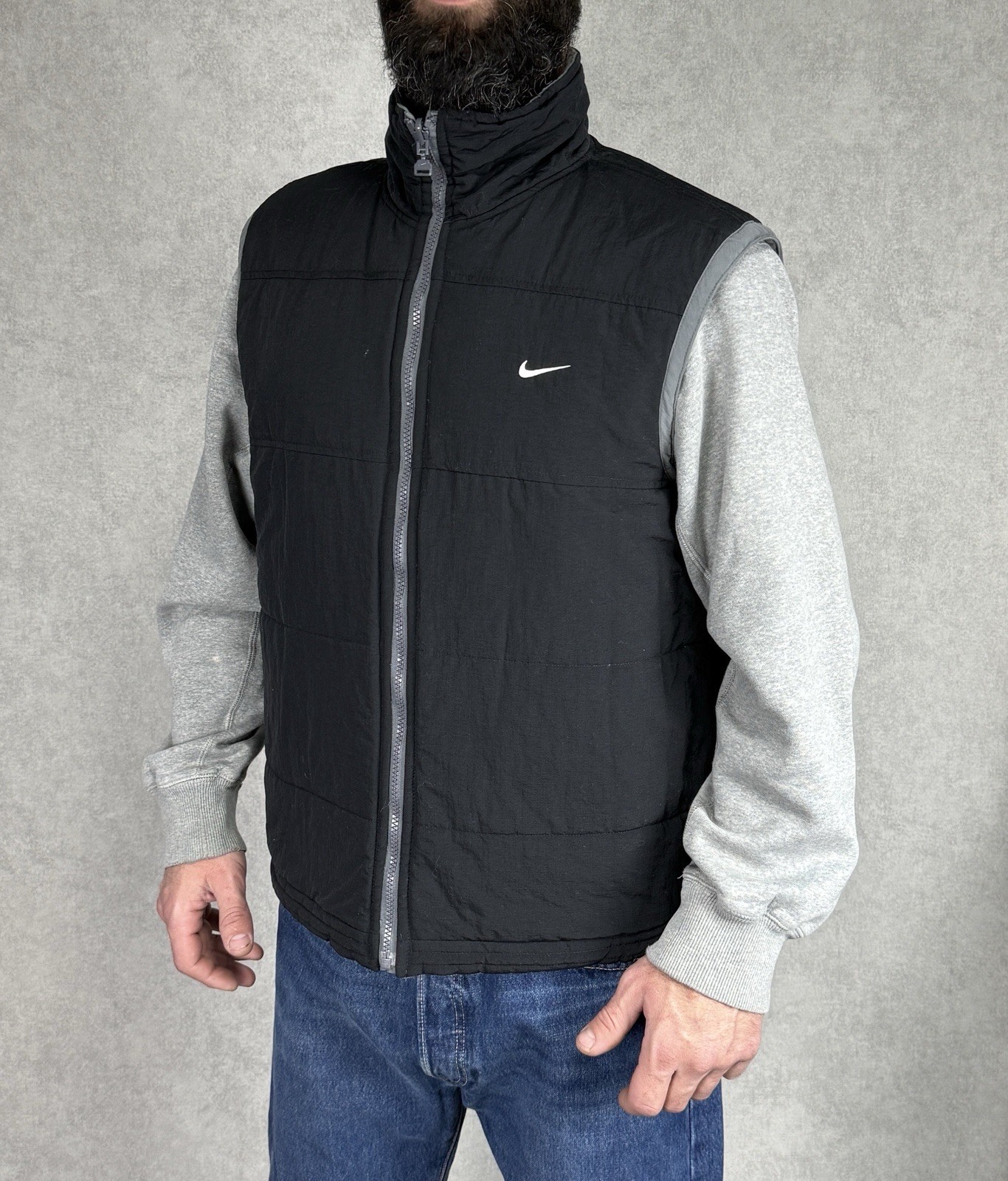 Vintage Nike Black Size Medium Ripstop Full Zip Vest Body Warmer Gilet 90s Y2K