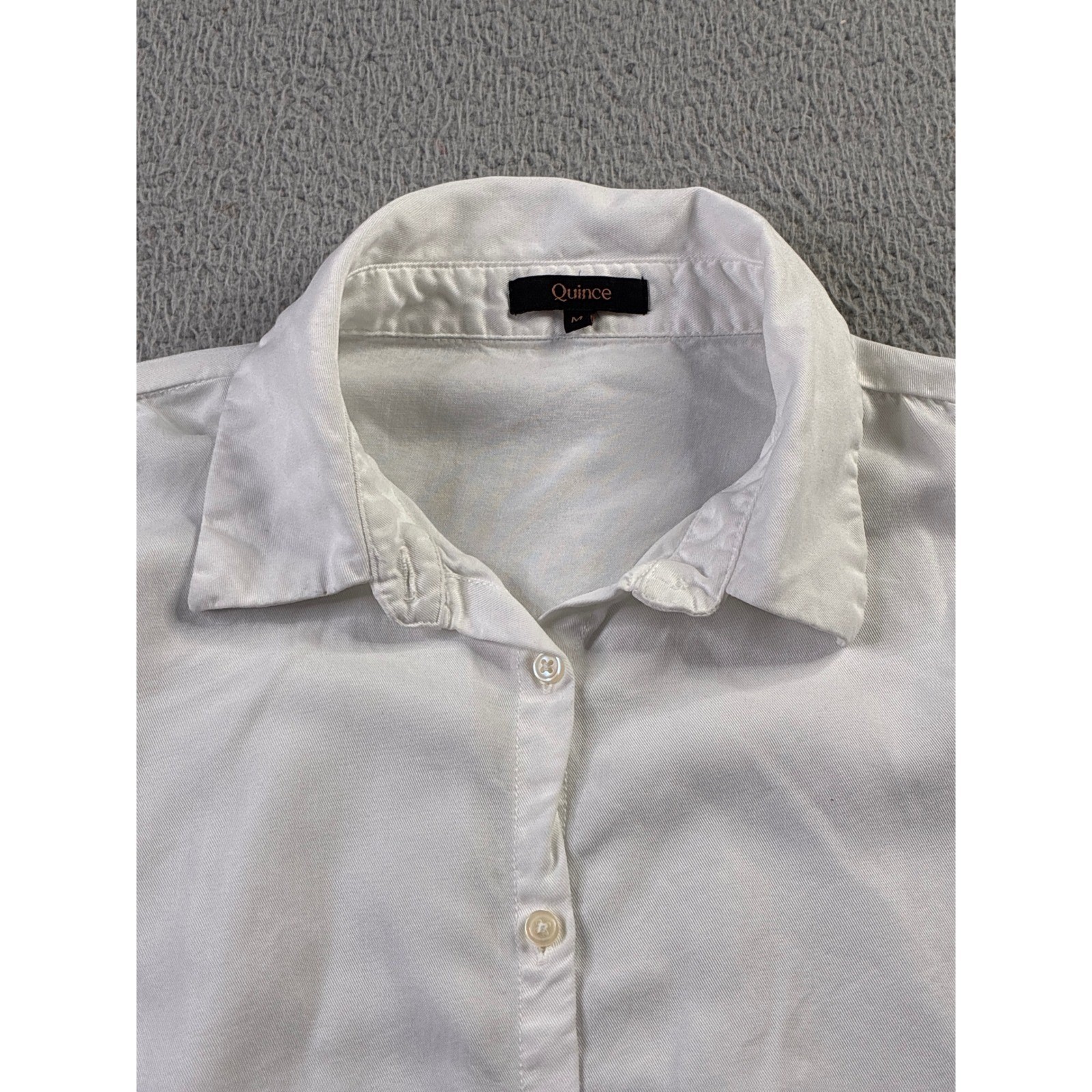 Quince Vintage Wash Tencel Camp Shirt White Short Sleeve Button Down Womens MED