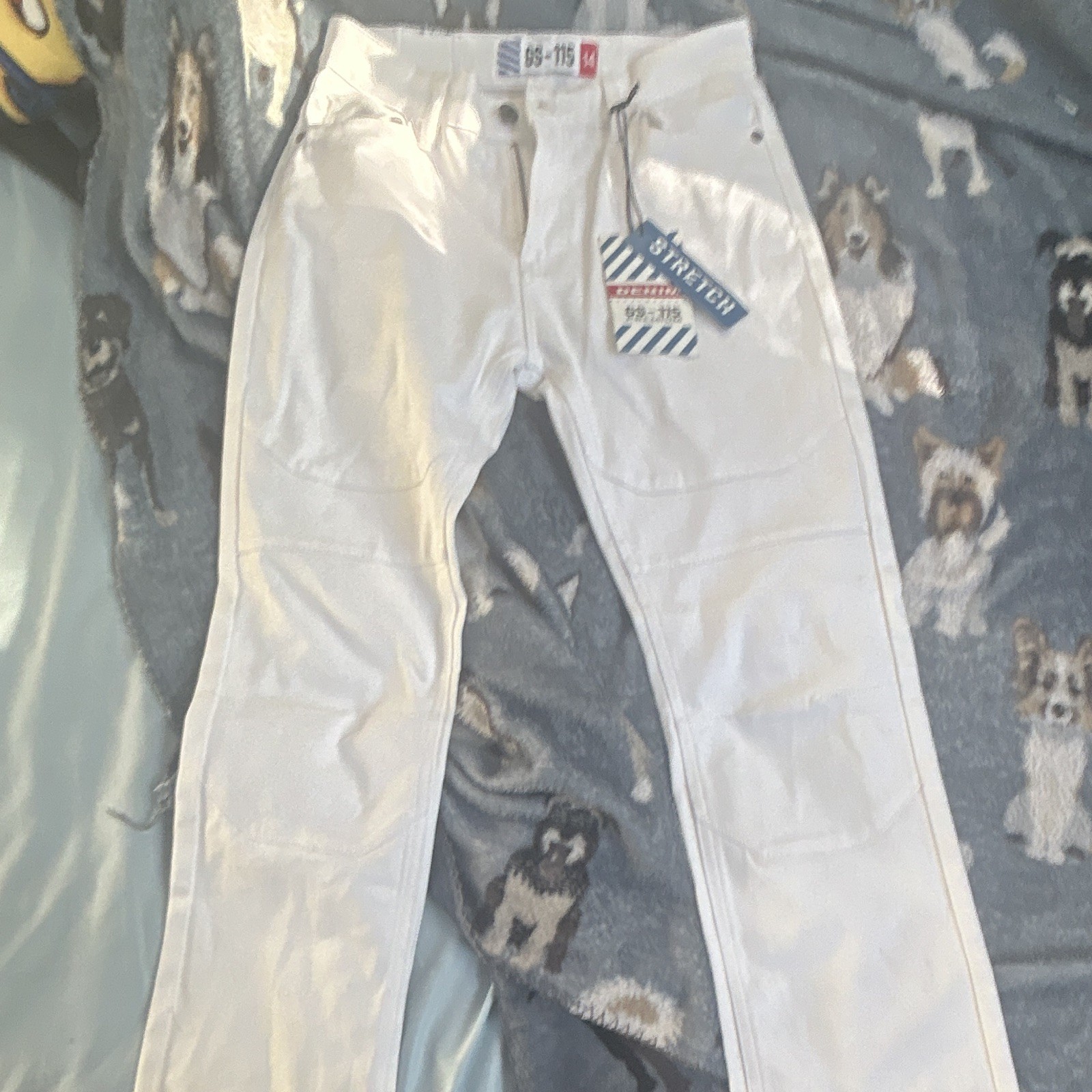 Denim Men’s White Straight Leg Jeans Regular Fit M Cotton Light Wash 5-Pocket