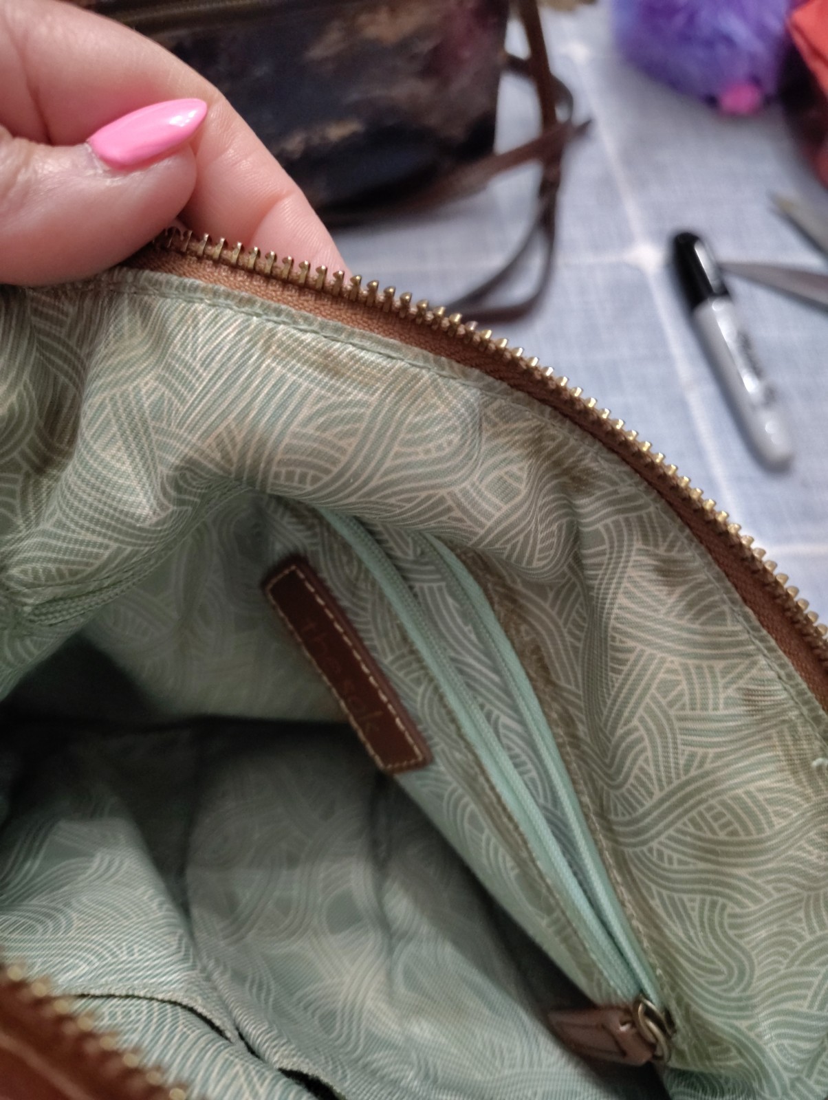 The Sak Ashland Embossed Leather Crossbody Bag Tobacco Floral Emboss