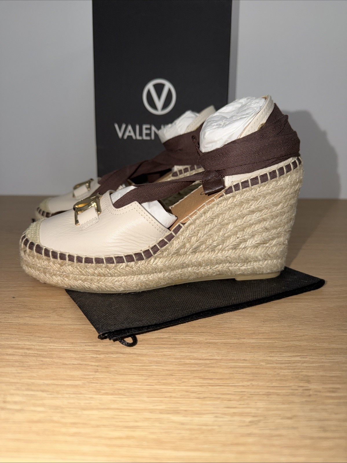 VALENTINO BY MARIO VALENTINORoxana Vlogo Wedge Sandal In Cream Taupe