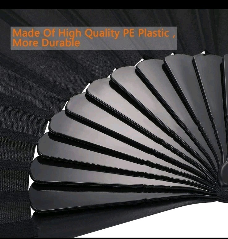Folding Fan Hand Classic Style Fabric Plastic Handle Black Pack Of 10