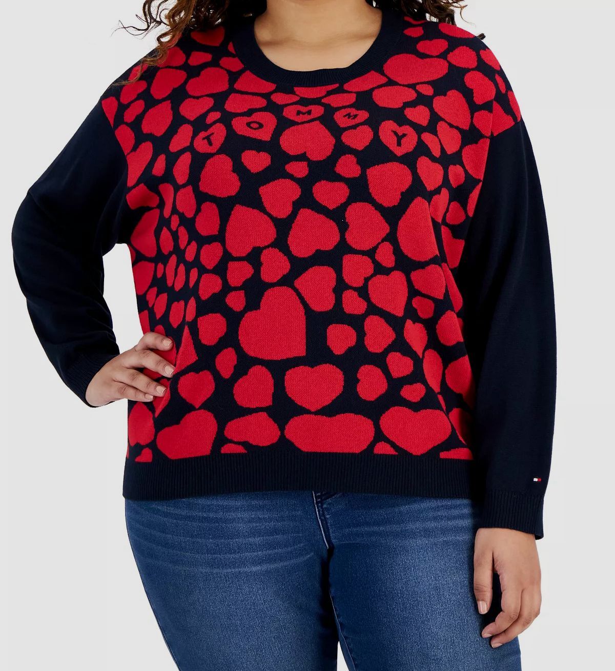 Tommy Hilfiger Women’s Blue Heart Jacquard Long Sleeve Sweater Plus Size 1X