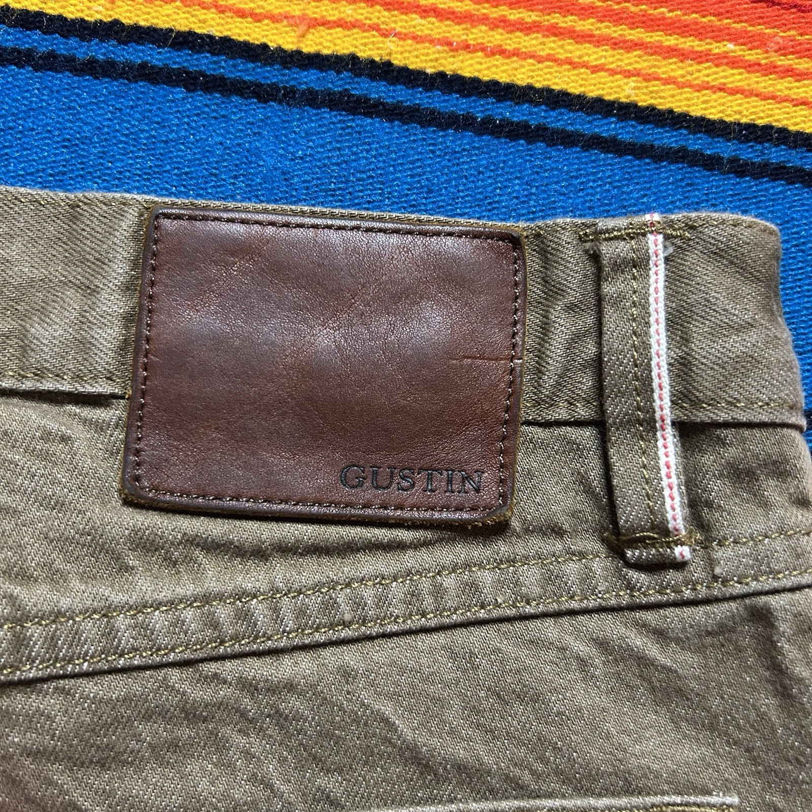 Gustin Jeans Selvedge Brown Size 34 California Slim Raw Button Fly