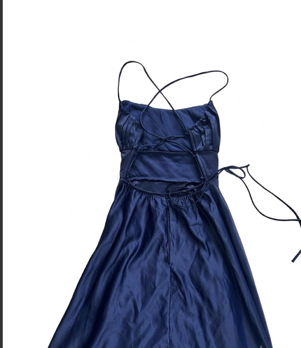 MANIJU Elegant Navy Spaghetti-Strap Maxi Dress with High Side Slit SIZE L